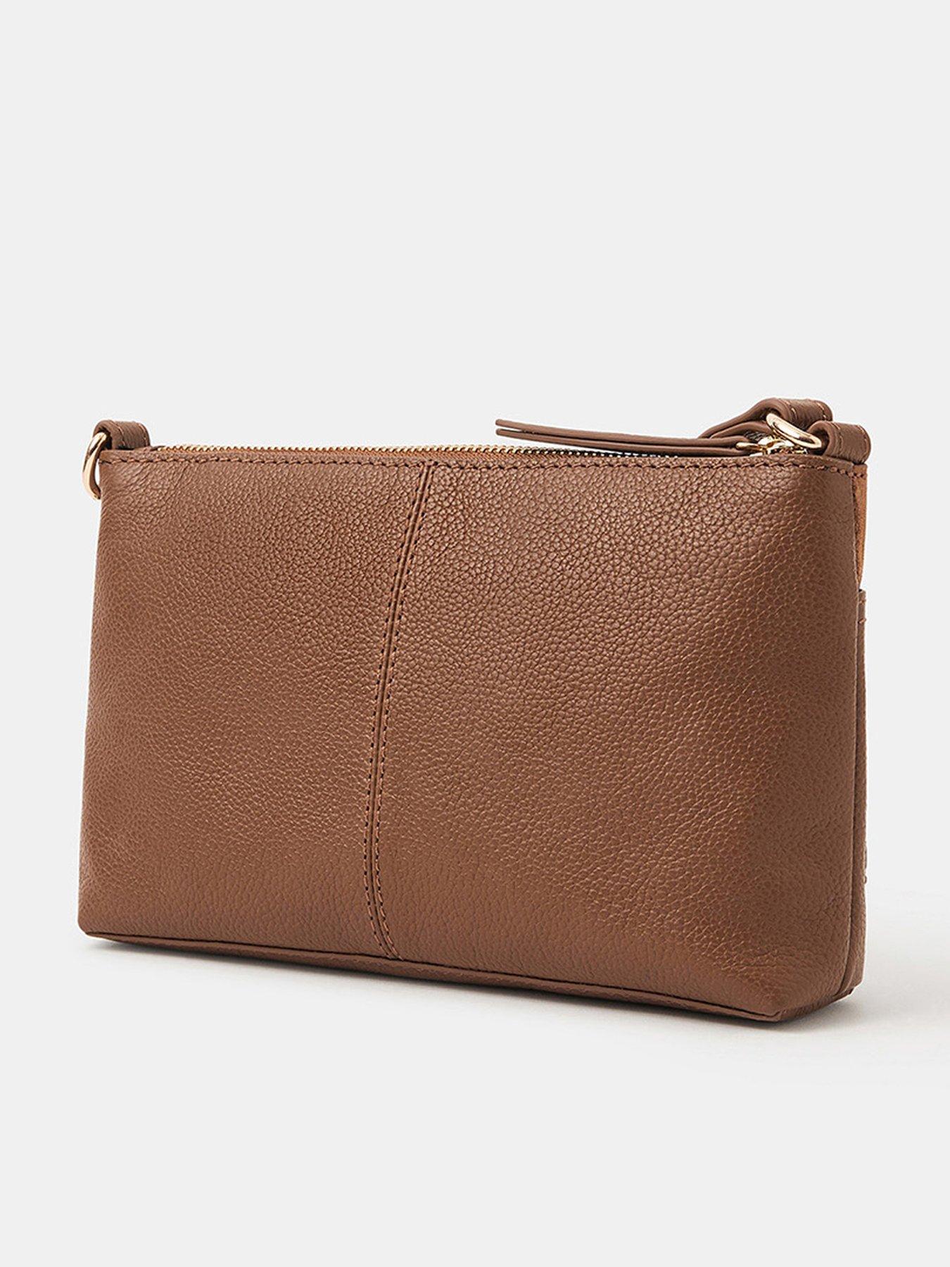 Image 3 of 5 of Accessorize Fold Over Zip Leather Crossbody Bag - Brown