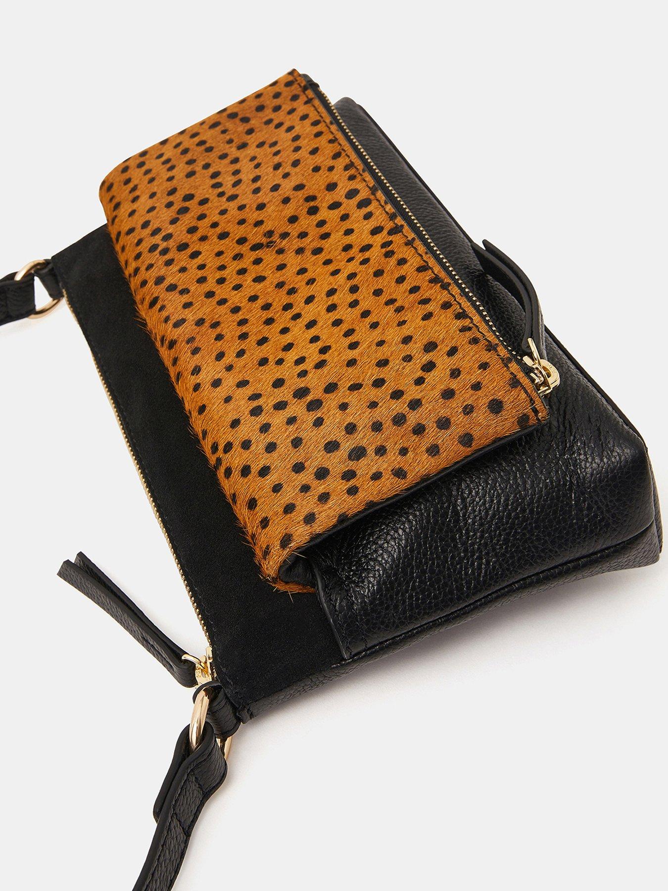 Image 4 of 5 of Accessorize Fold Over Zip Leather Crossbody Bag - Brown