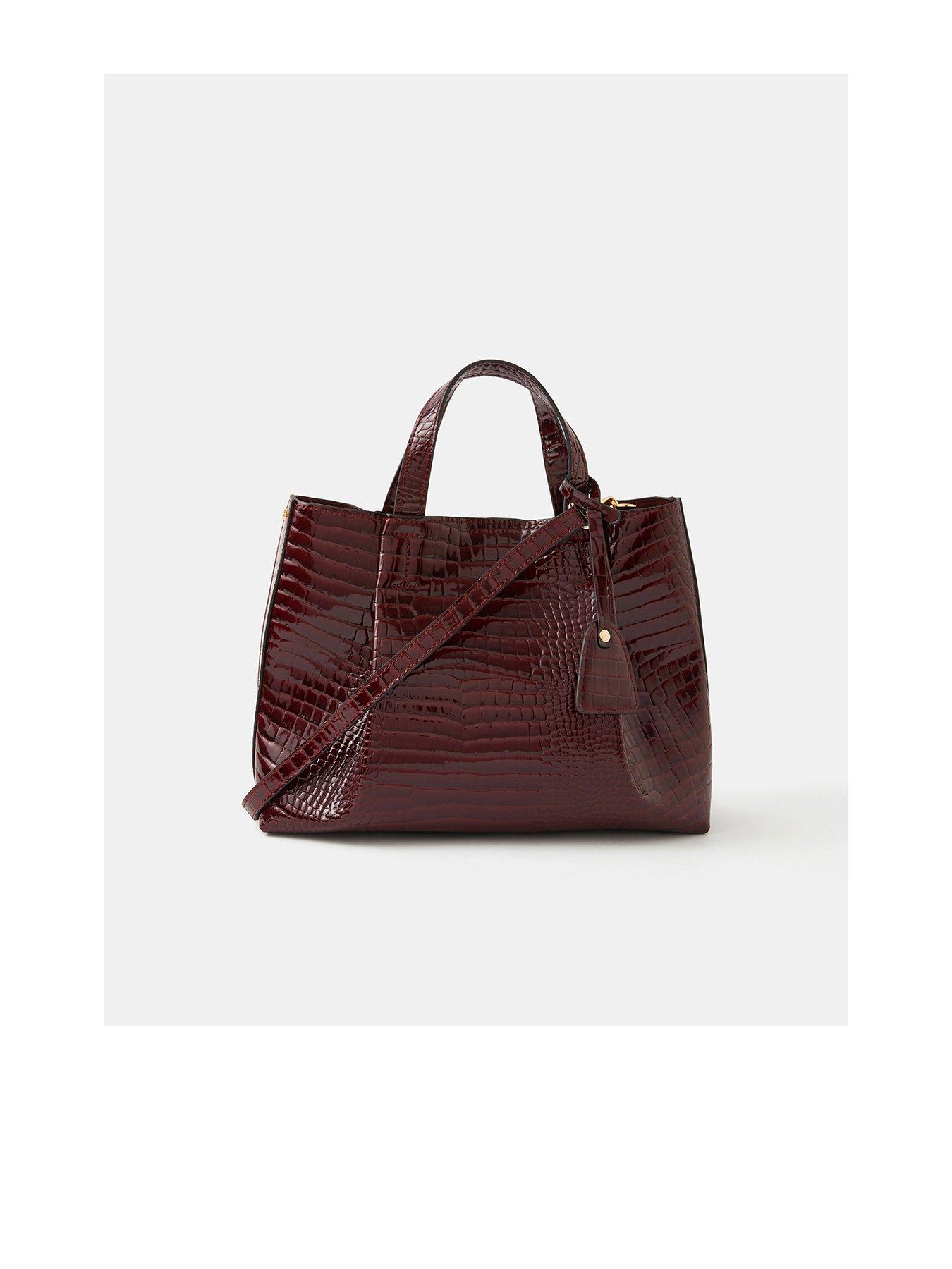 undefined Faux Croc Skin Patent Tote Bag - Red