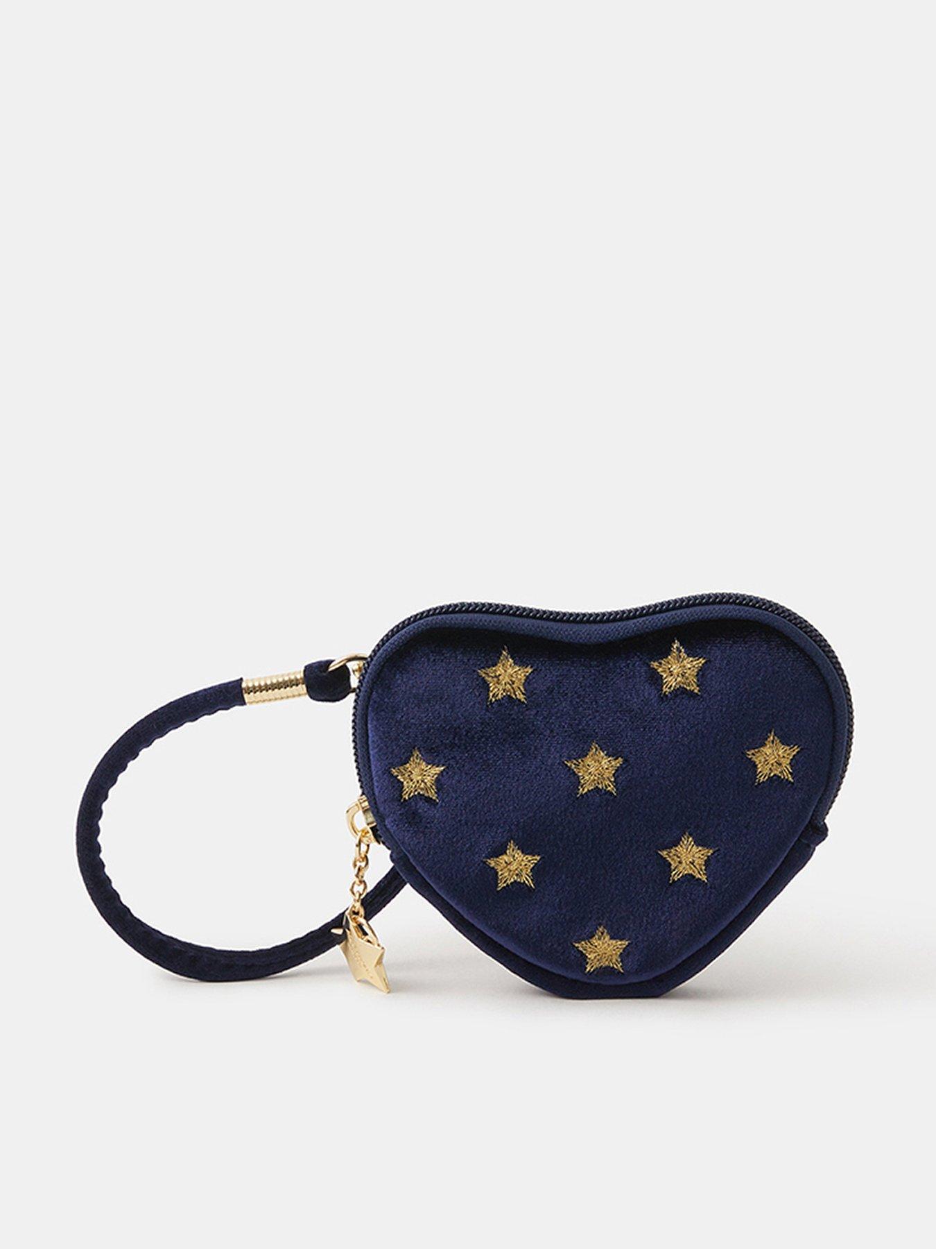  image of accessorize-star-embroidered-heart-coin-purse-navy