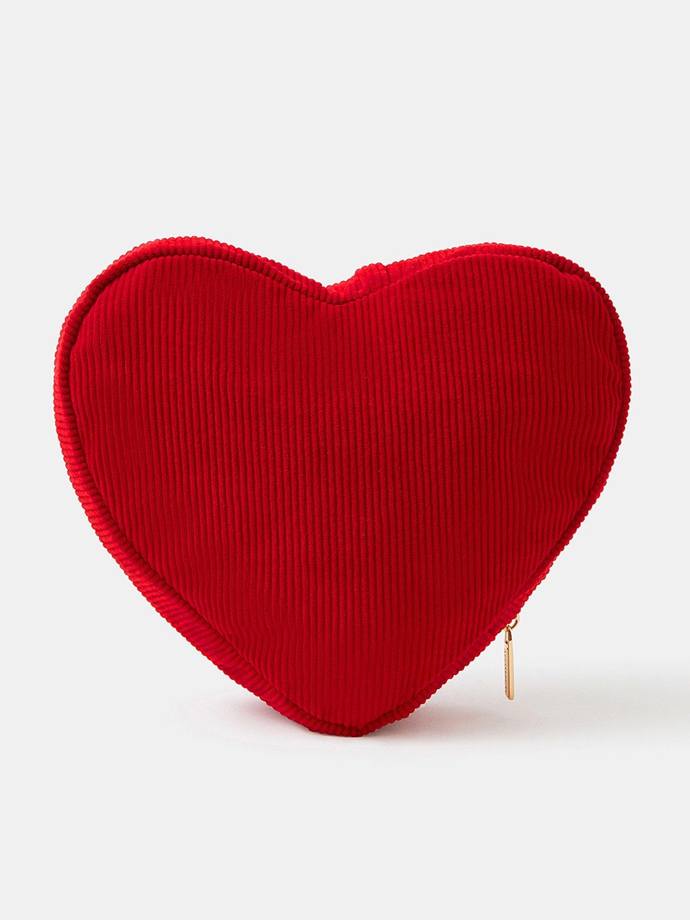 Image 1 of 3 of Accessorize Corduroy Heart Make Up Bag - Red