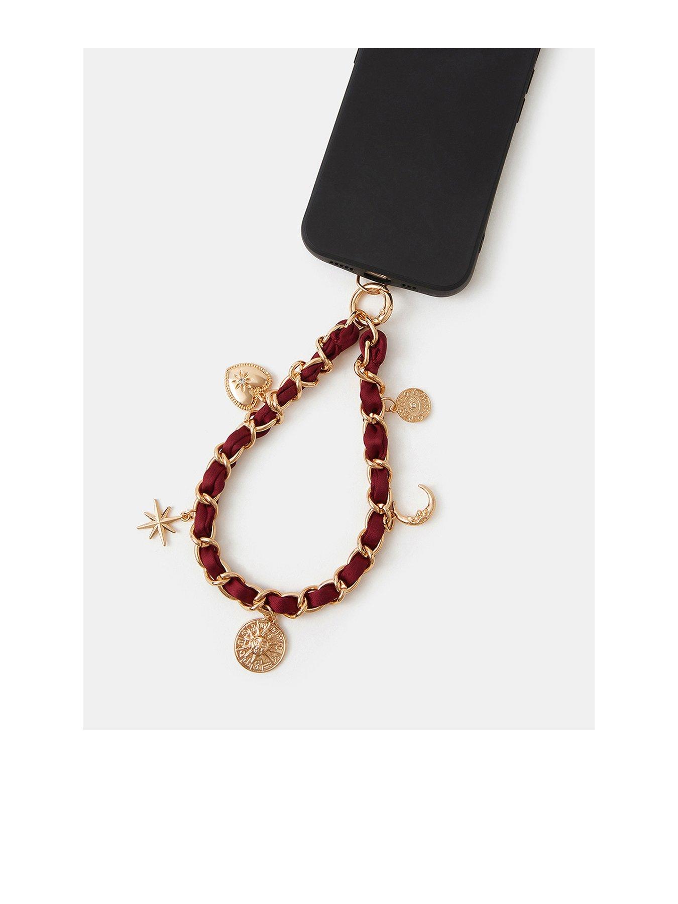Image 3 of 3 of Accessorize Celestial Satin Chain Wrist Phone Strap - Red