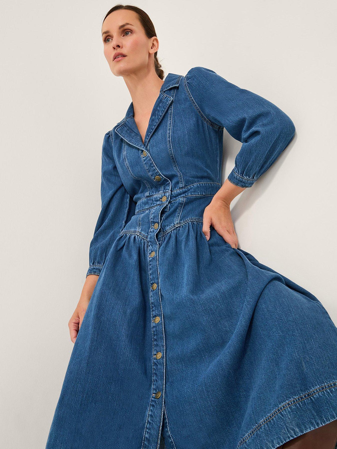 Image 4 of 5 of Monsoon Tamsin Button Dress - Blue