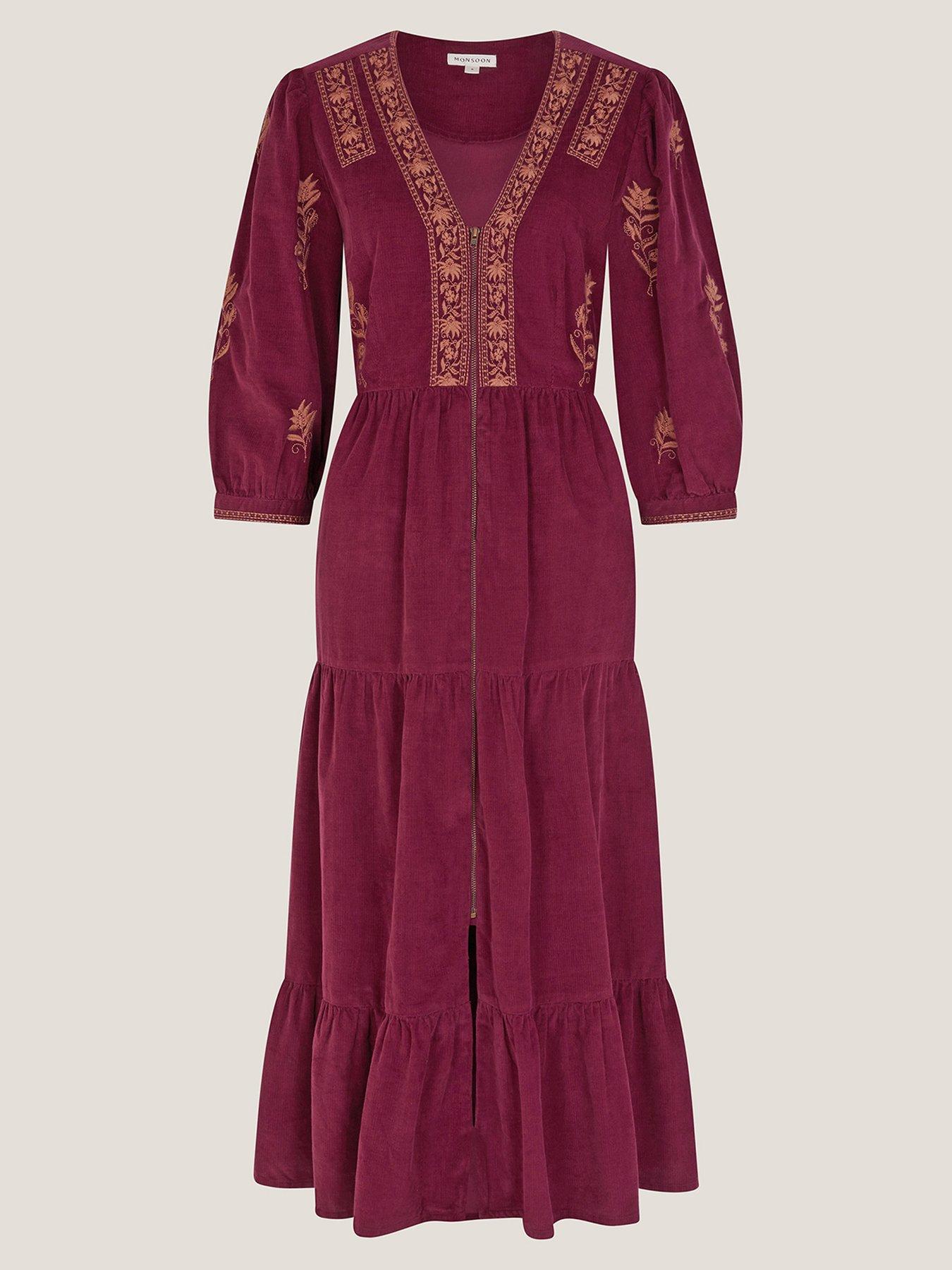  image of monsoon-mia-embroidered-cord-dress-red