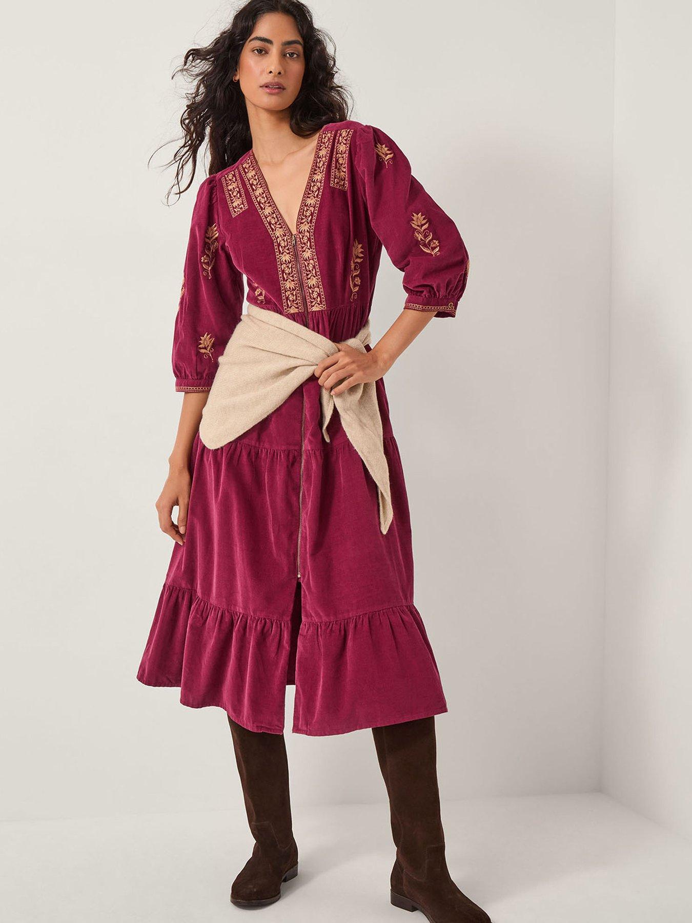  image of monsoon-mia-embroidered-cord-dress-red