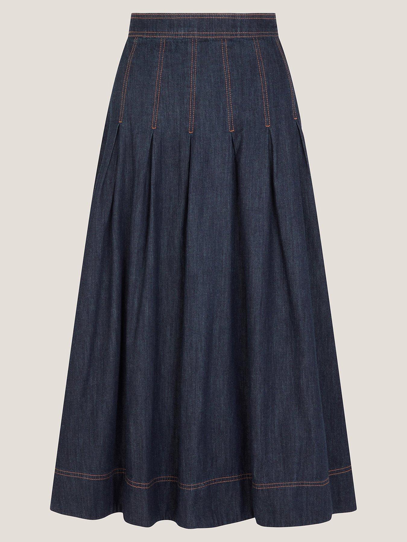  image of monsoon-darcie-pleated-skirt-blue