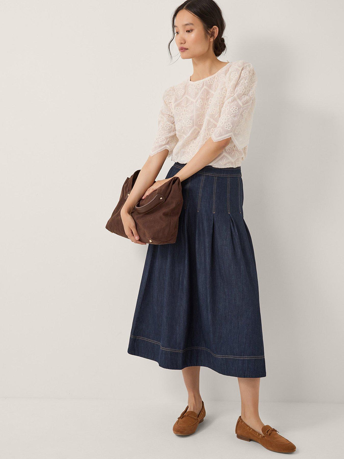  image of monsoon-darcie-pleated-skirt-blue