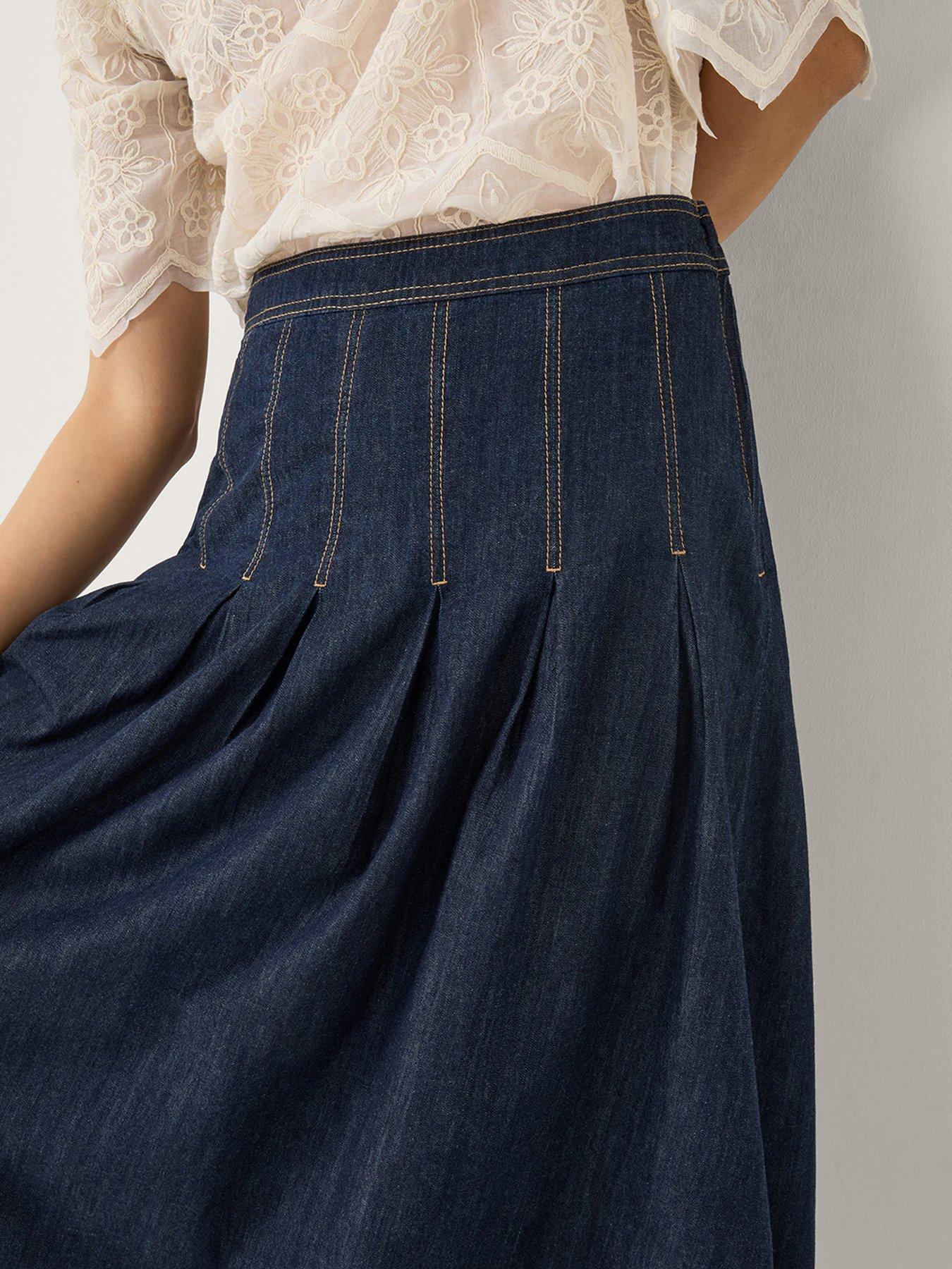  image of monsoon-darcie-pleated-skirt-blue