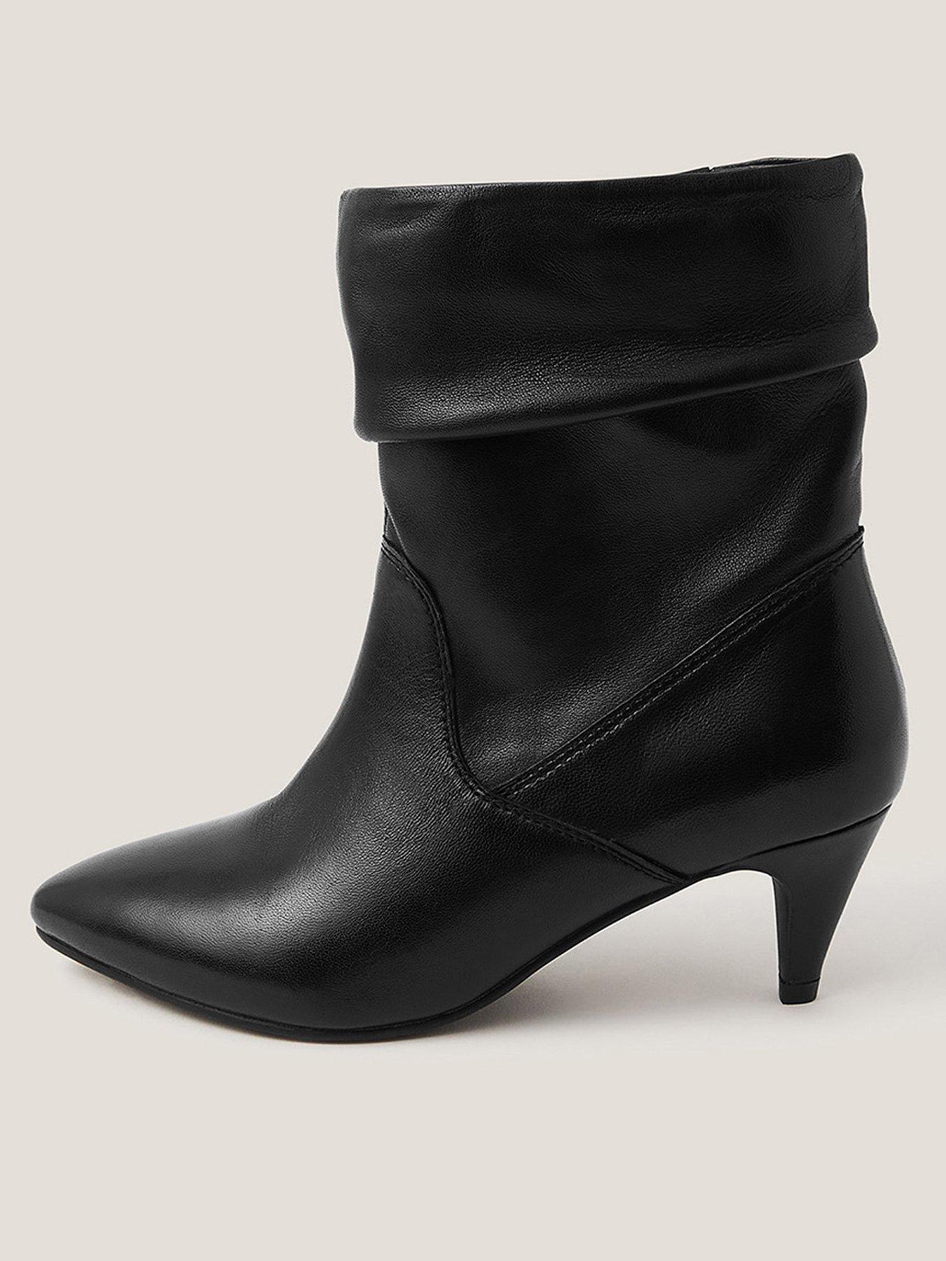 Image 1 of 3 of Monsoon Ria Ruched Leather Boot - Black