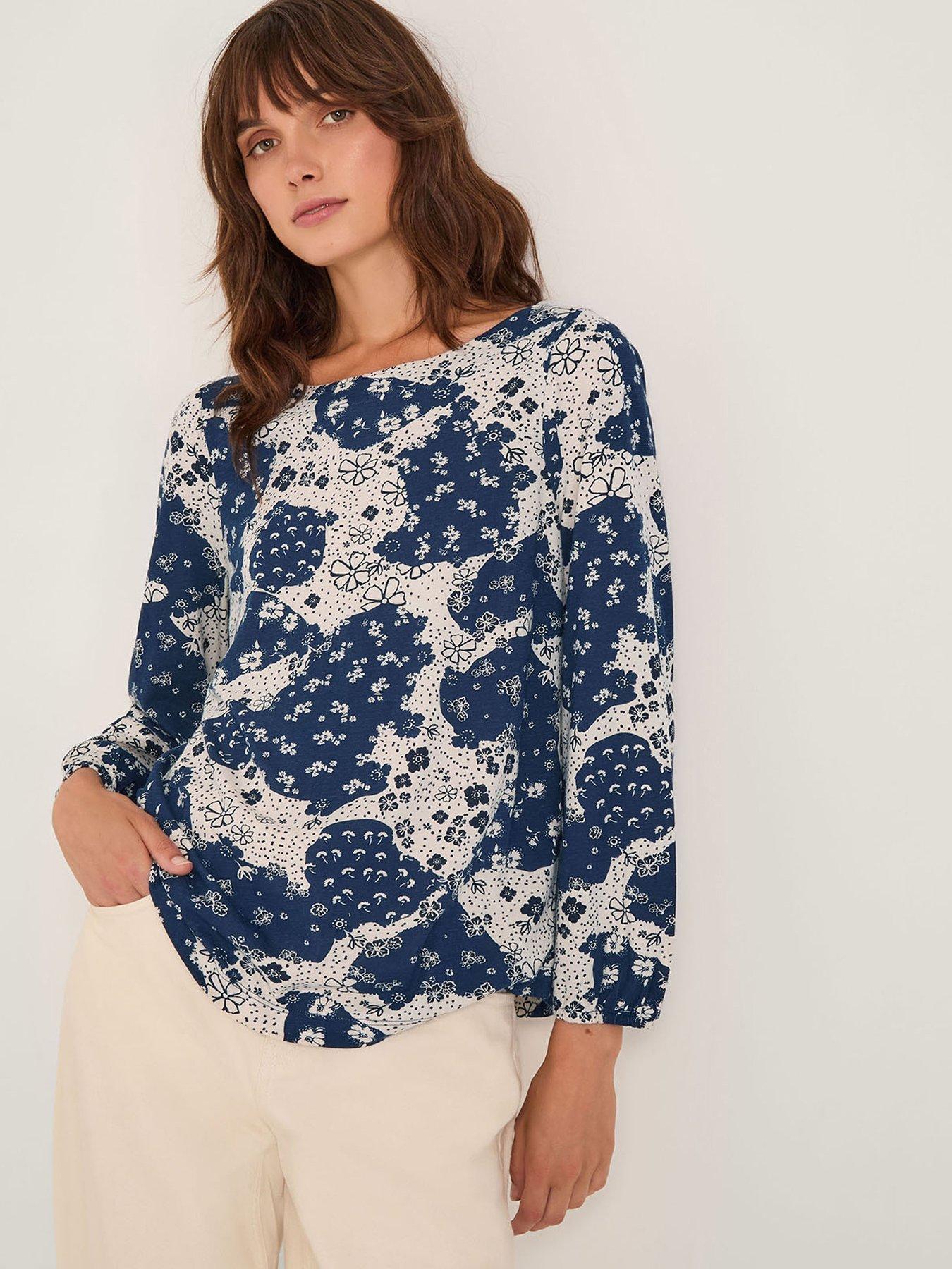 Image 3 of 4 of Monsoon Alison Print Jersey Top - Navy