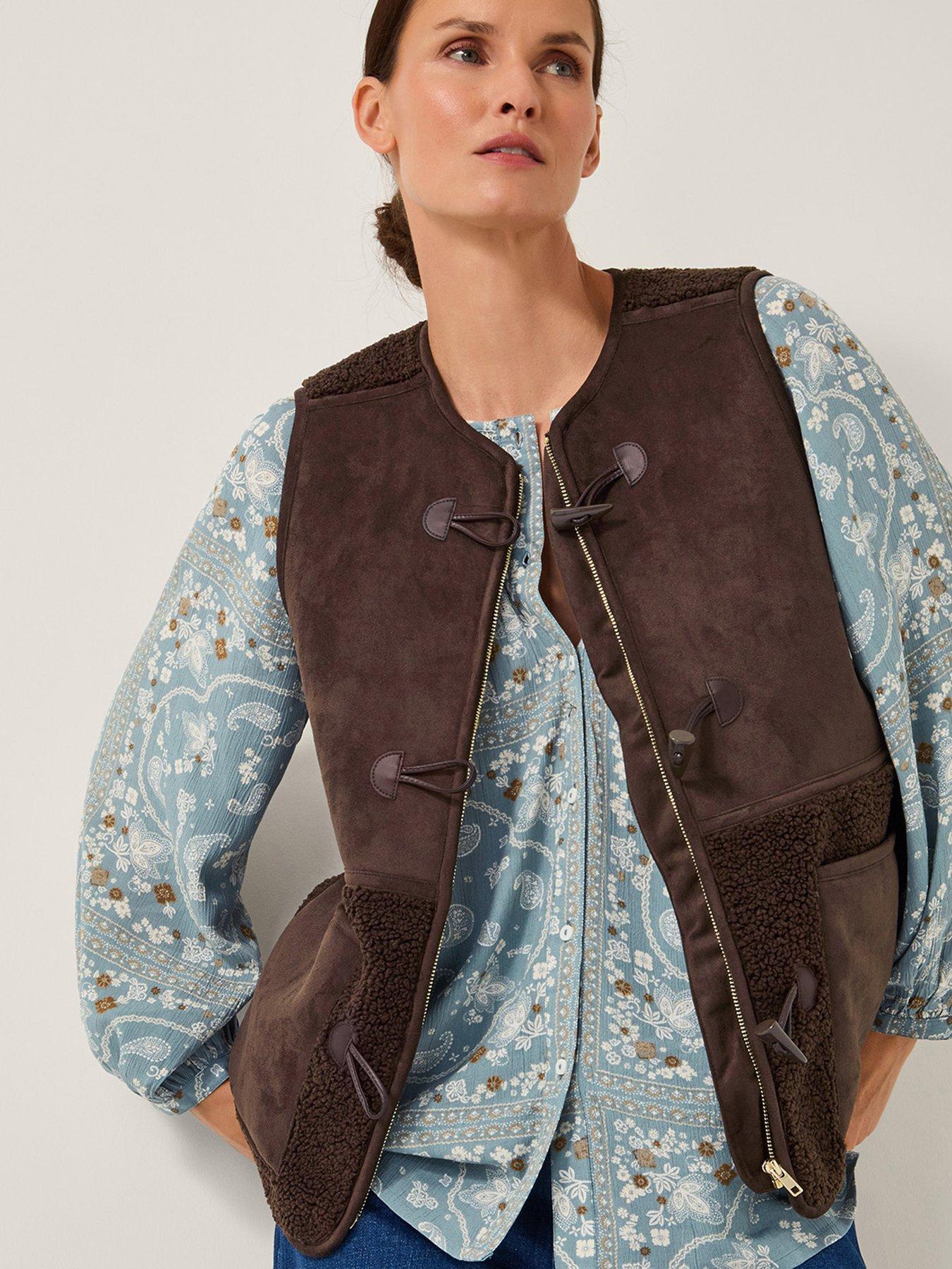  image of monsoon-teri-borg-mix-gilet-chocolate-brown