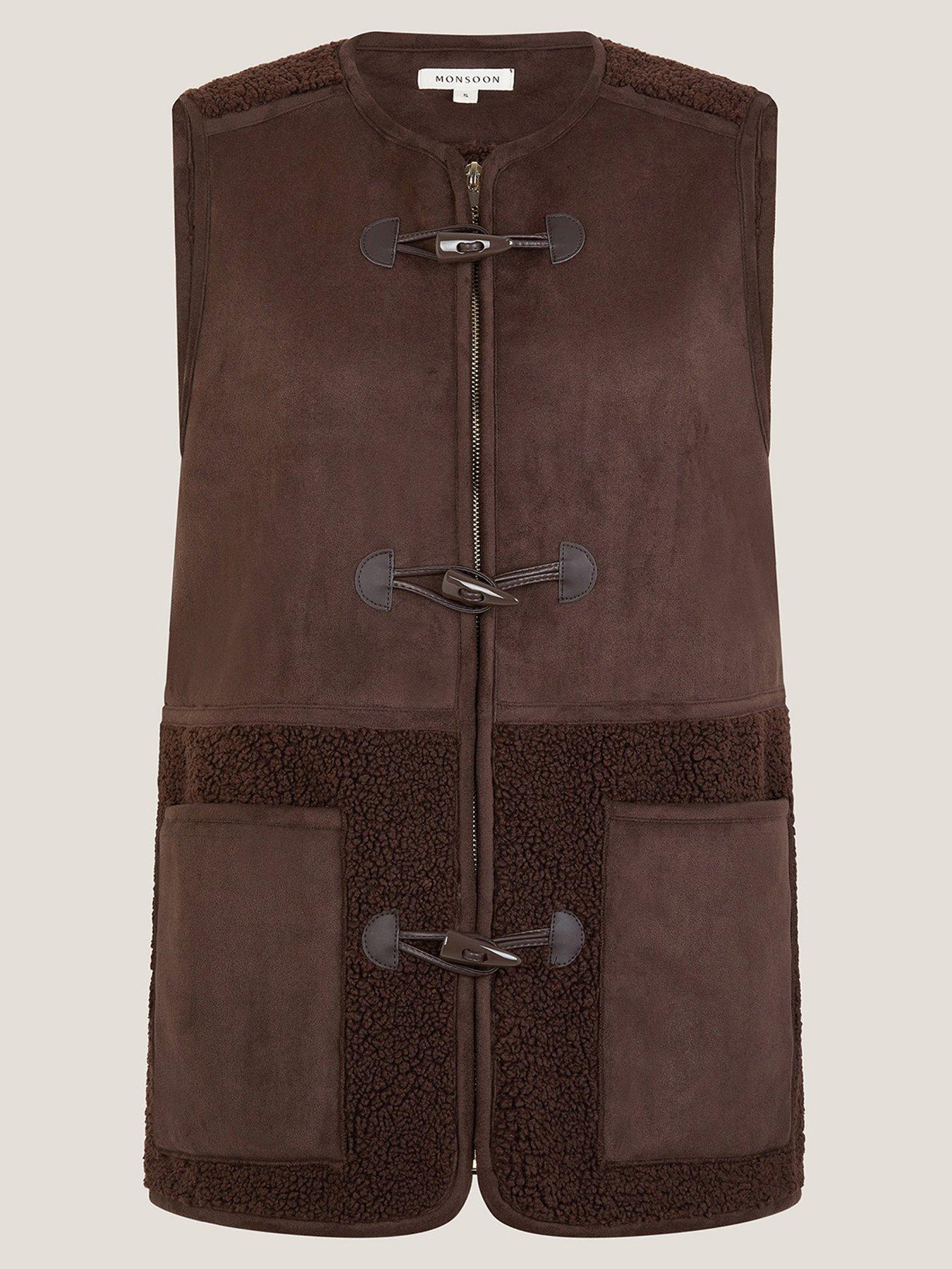  image of monsoon-teri-borg-mix-gilet-chocolate-brown