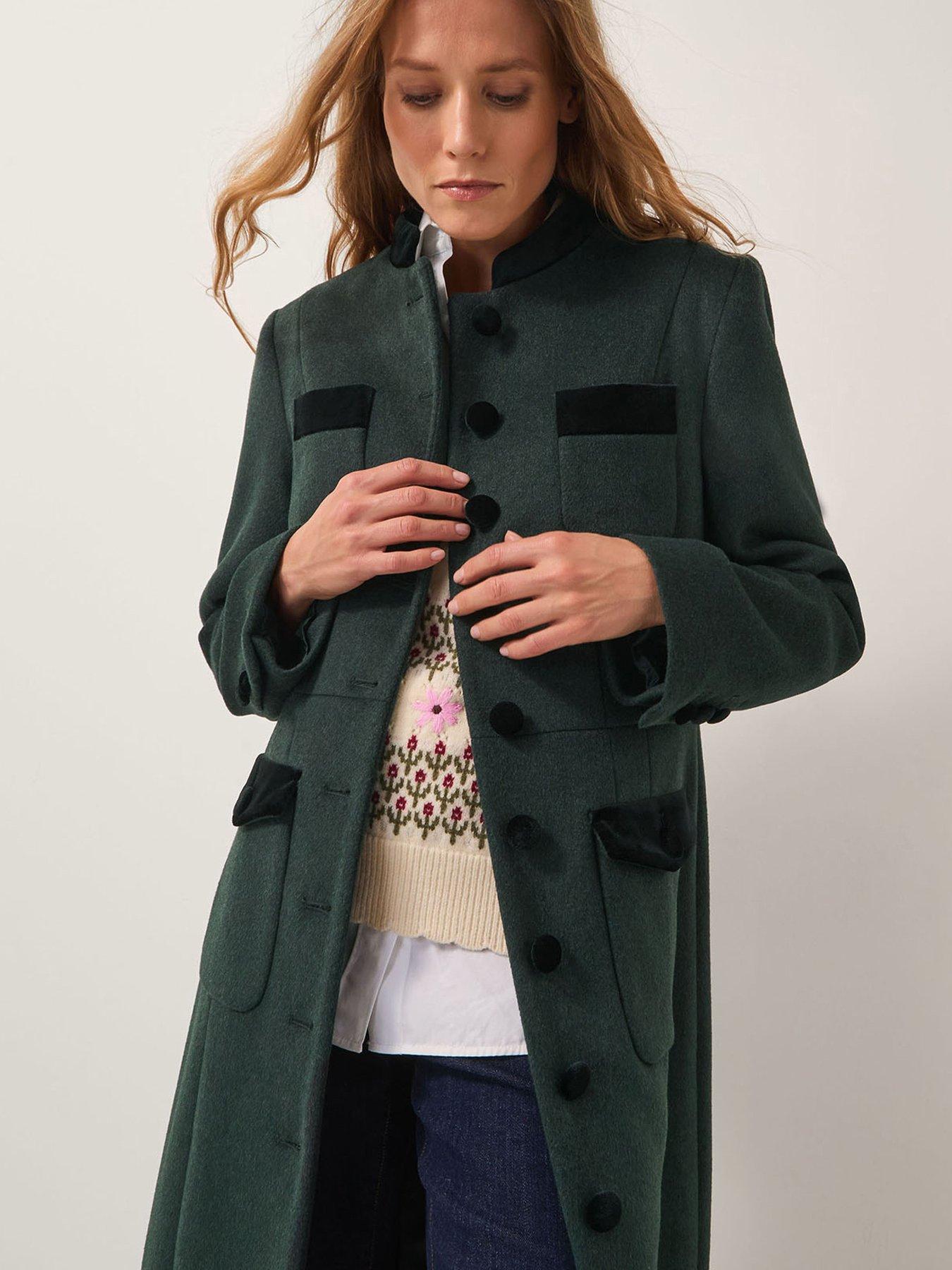 undefined Viv Velvet Trim Coat - Green