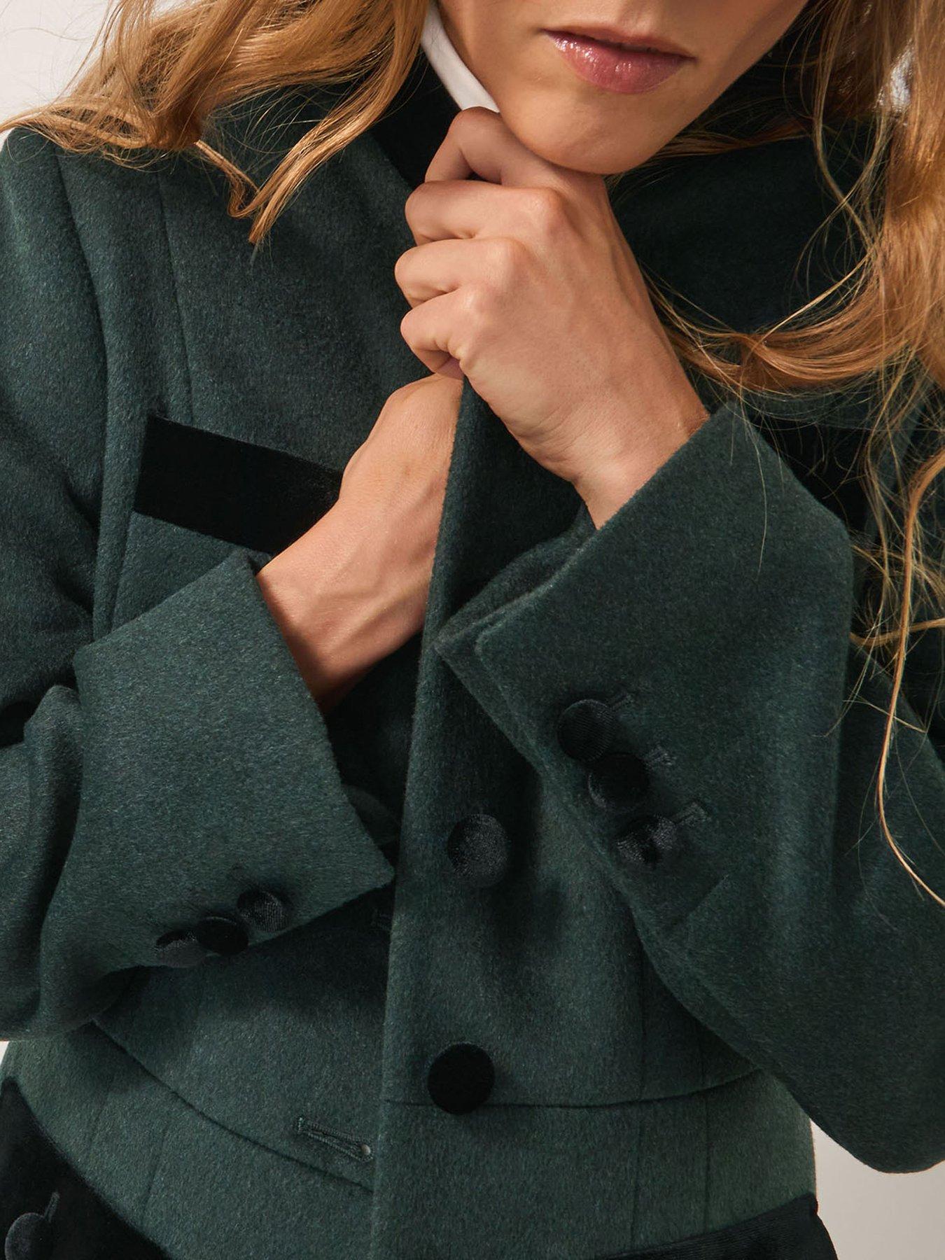 image of monsoon-viv-velvet-trim-coat-green