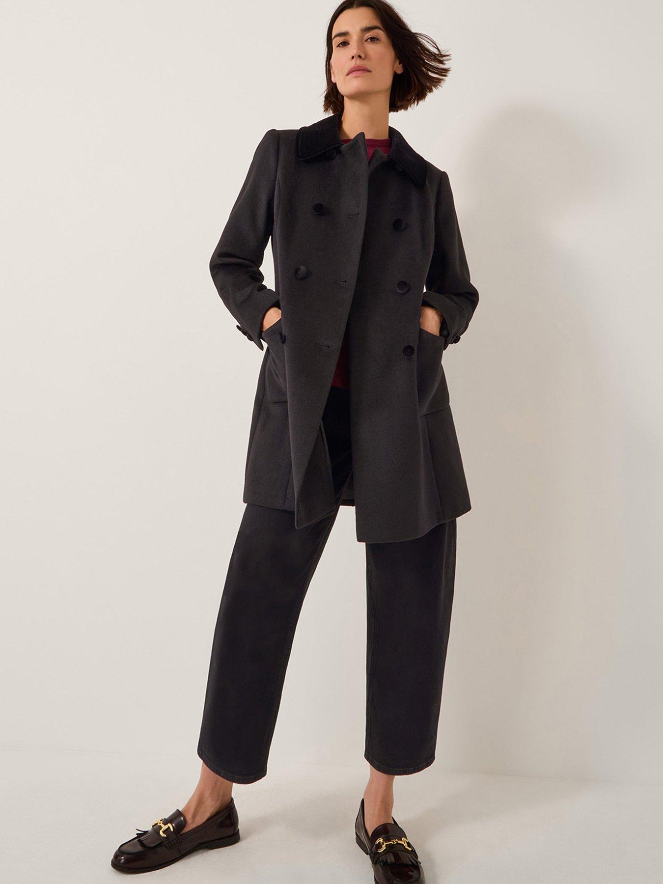 undefined Lottie Velvet Trim Coat - Black