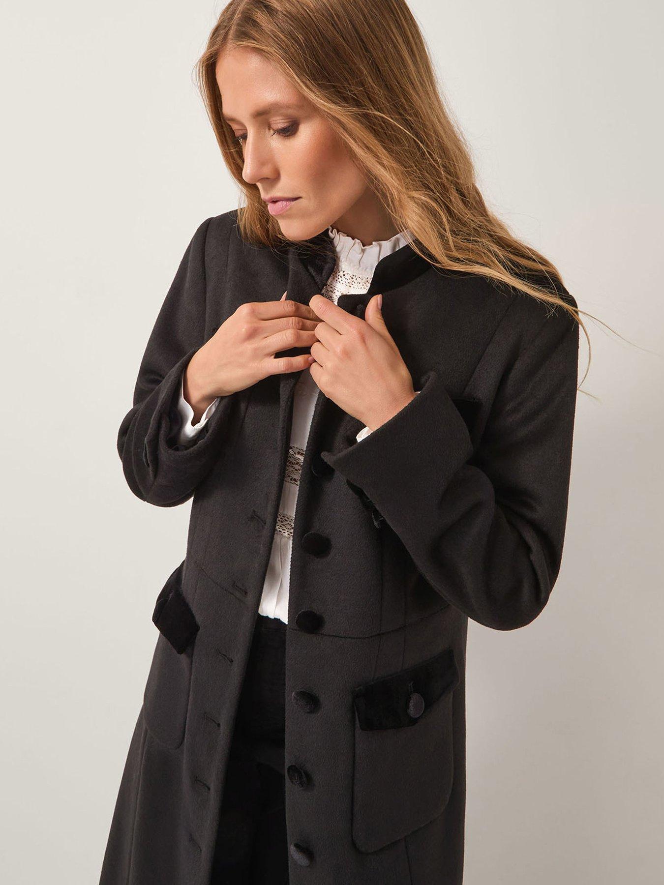 undefined Viv Velvet Trim Coat - Black