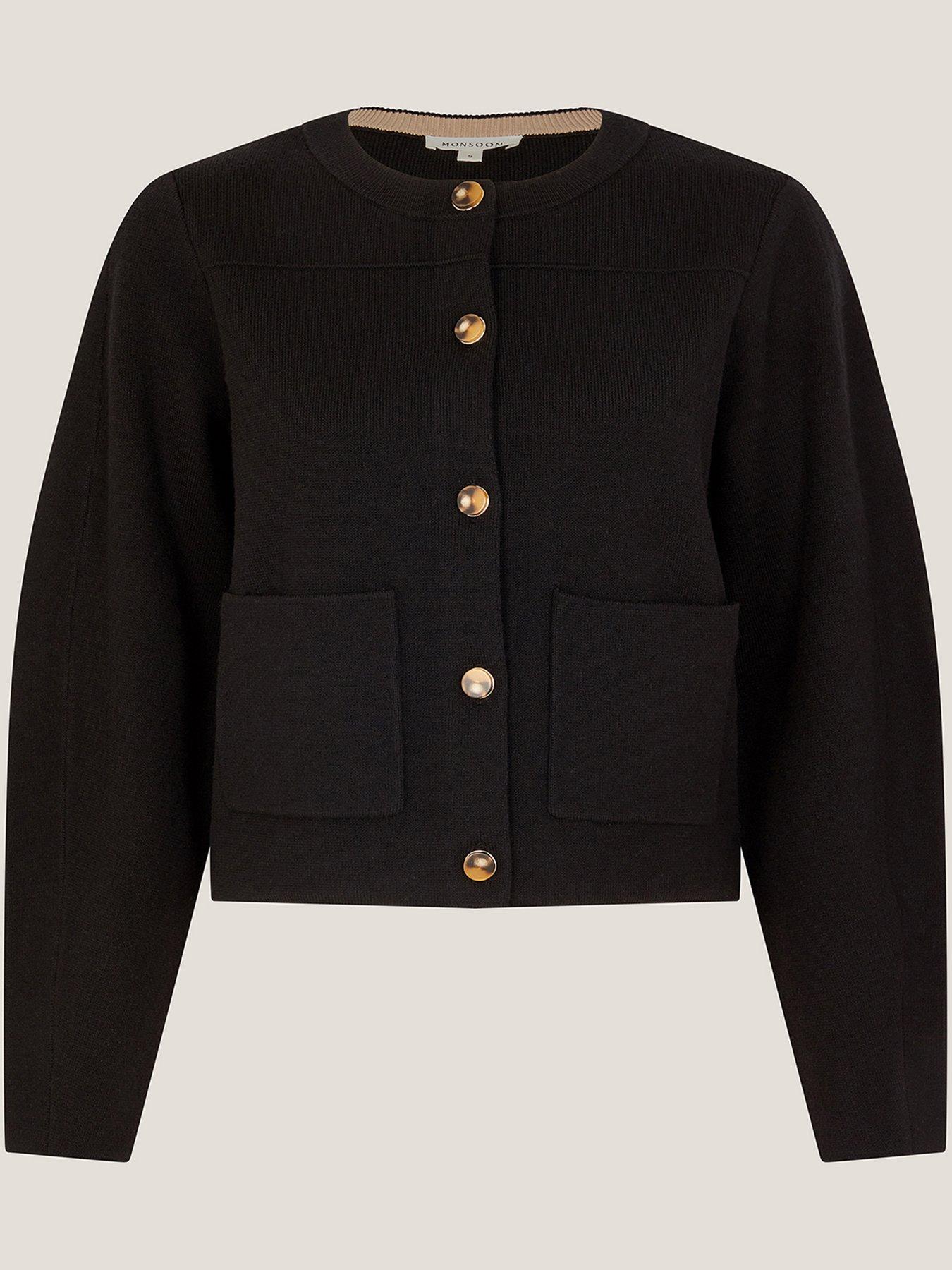  image of monsoon-bria-crew-neck-cardigan-black