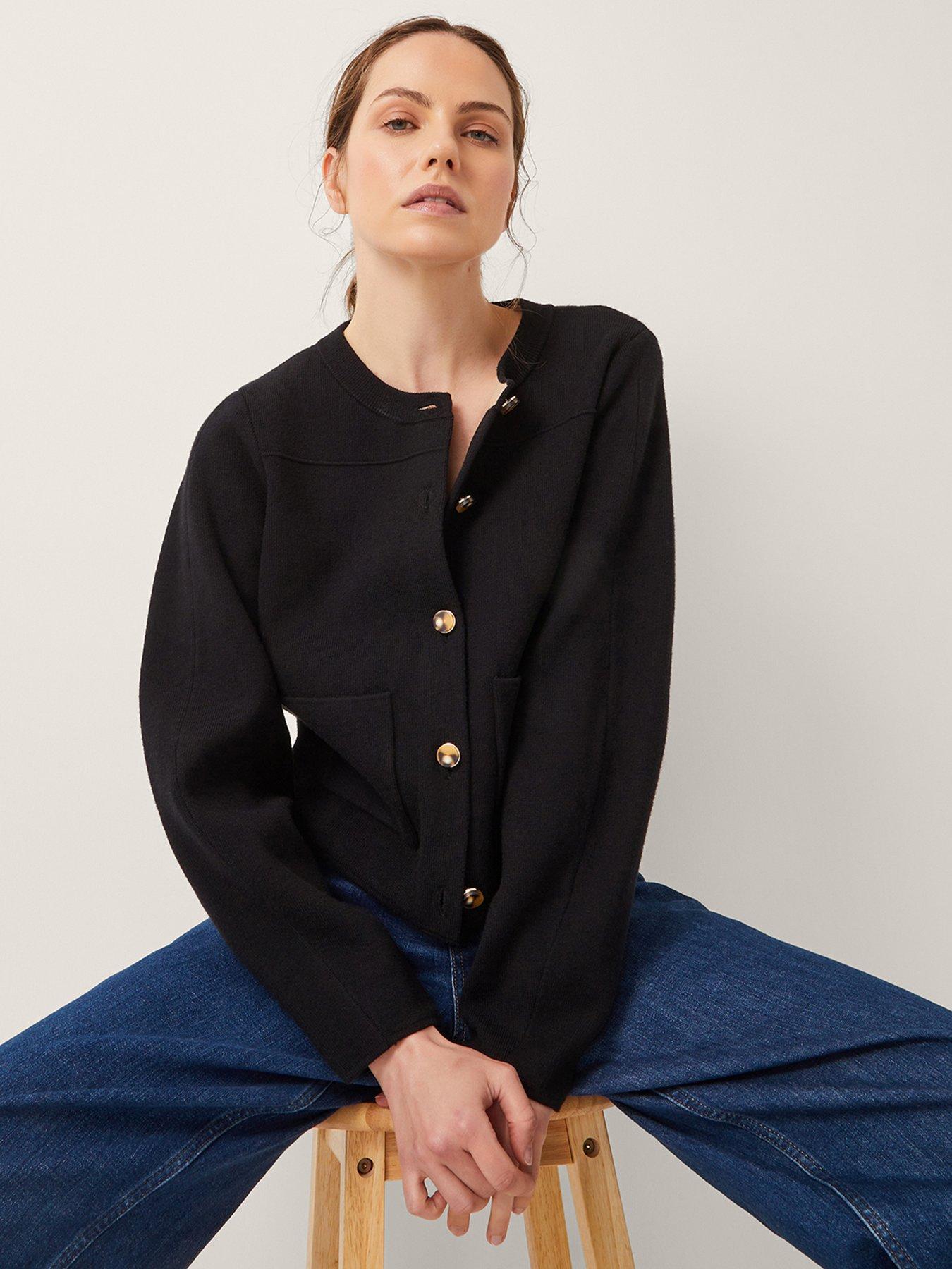  image of monsoon-bria-crew-neck-cardigan-black
