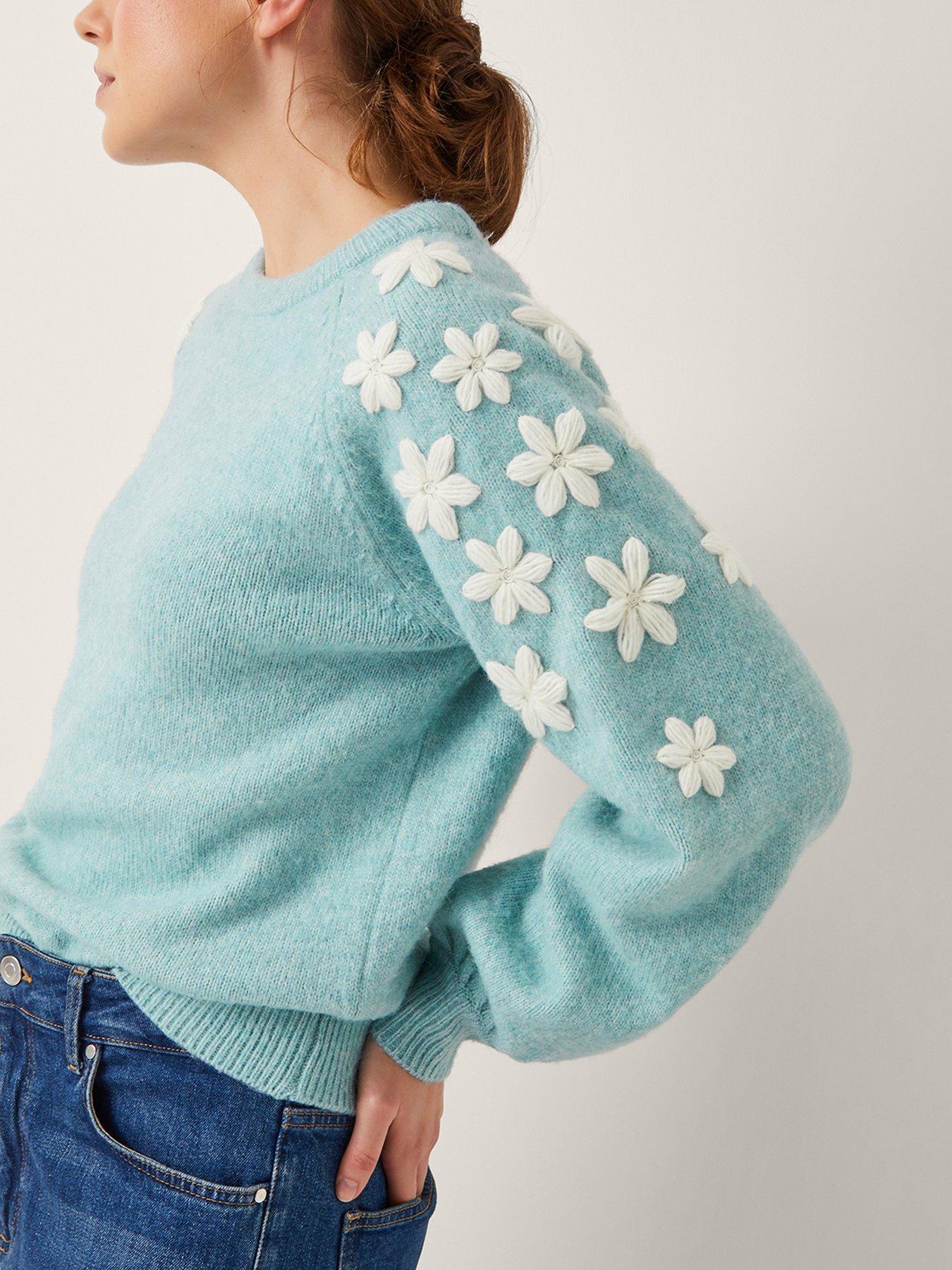 Image 3 of 5 of Monsoon Eva Embroidered Sleeve Jumper Blue - Blue