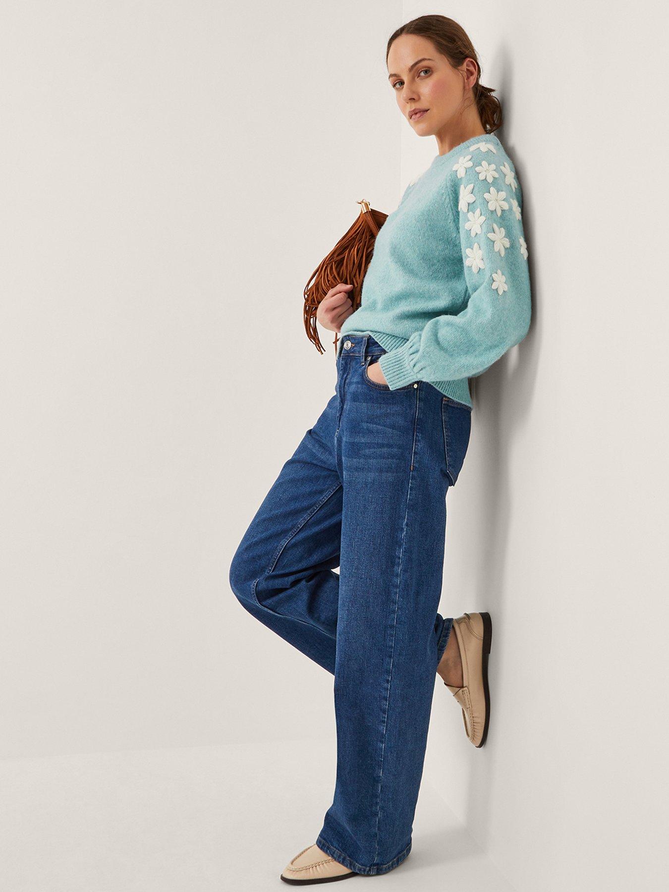 Image 5 of 5 of Monsoon Eva Embroidered Sleeve Jumper Blue - Blue