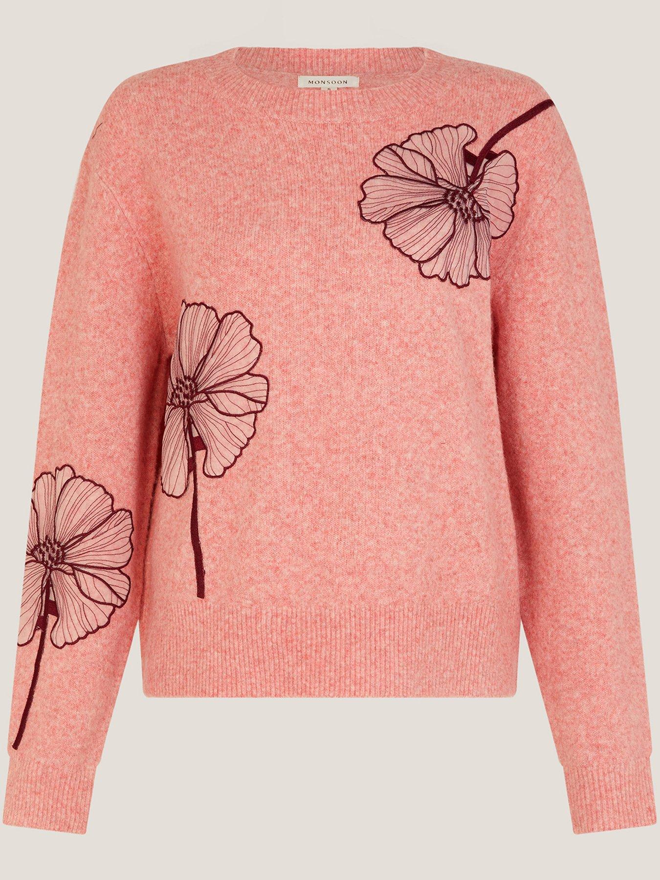  image of monsoon-abi-floral-applique-jumper-pink