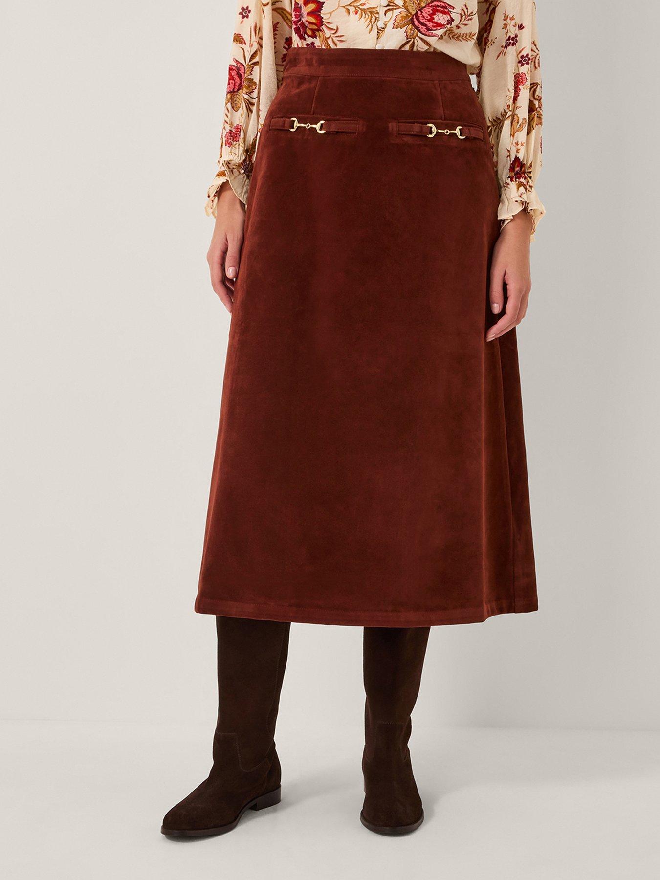 Image 1 of 5 of Monsoon Lana Suedette Skirt - Burgundy