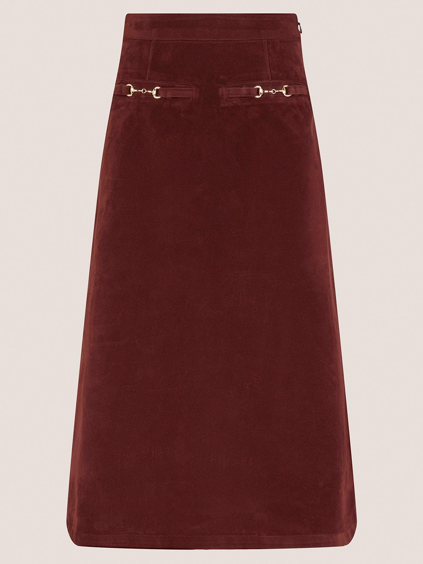 image of monsoon-lana-suedette-skirt-burgundy-red