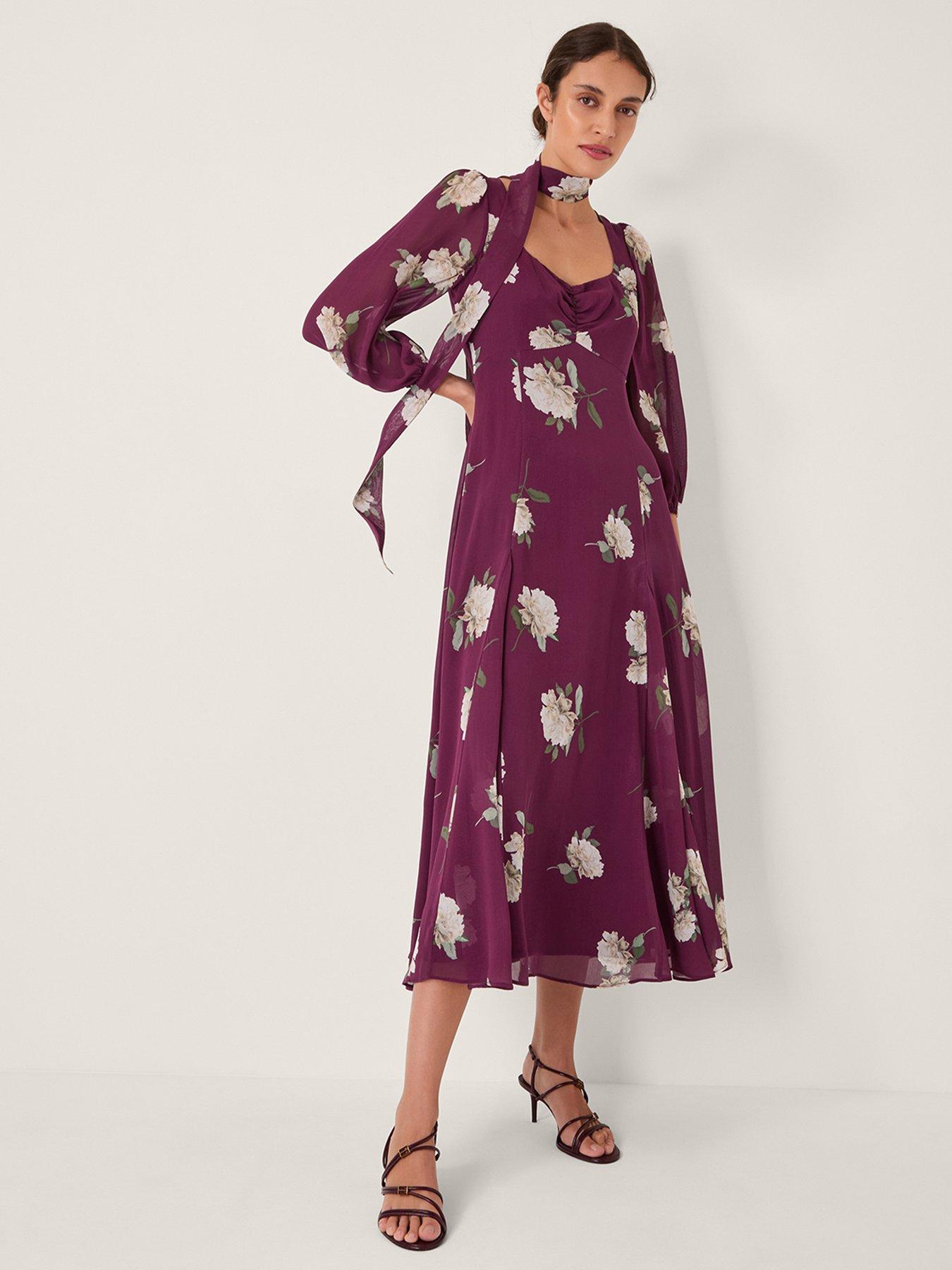 undefined Amber Floral Print Dress - Burgundy