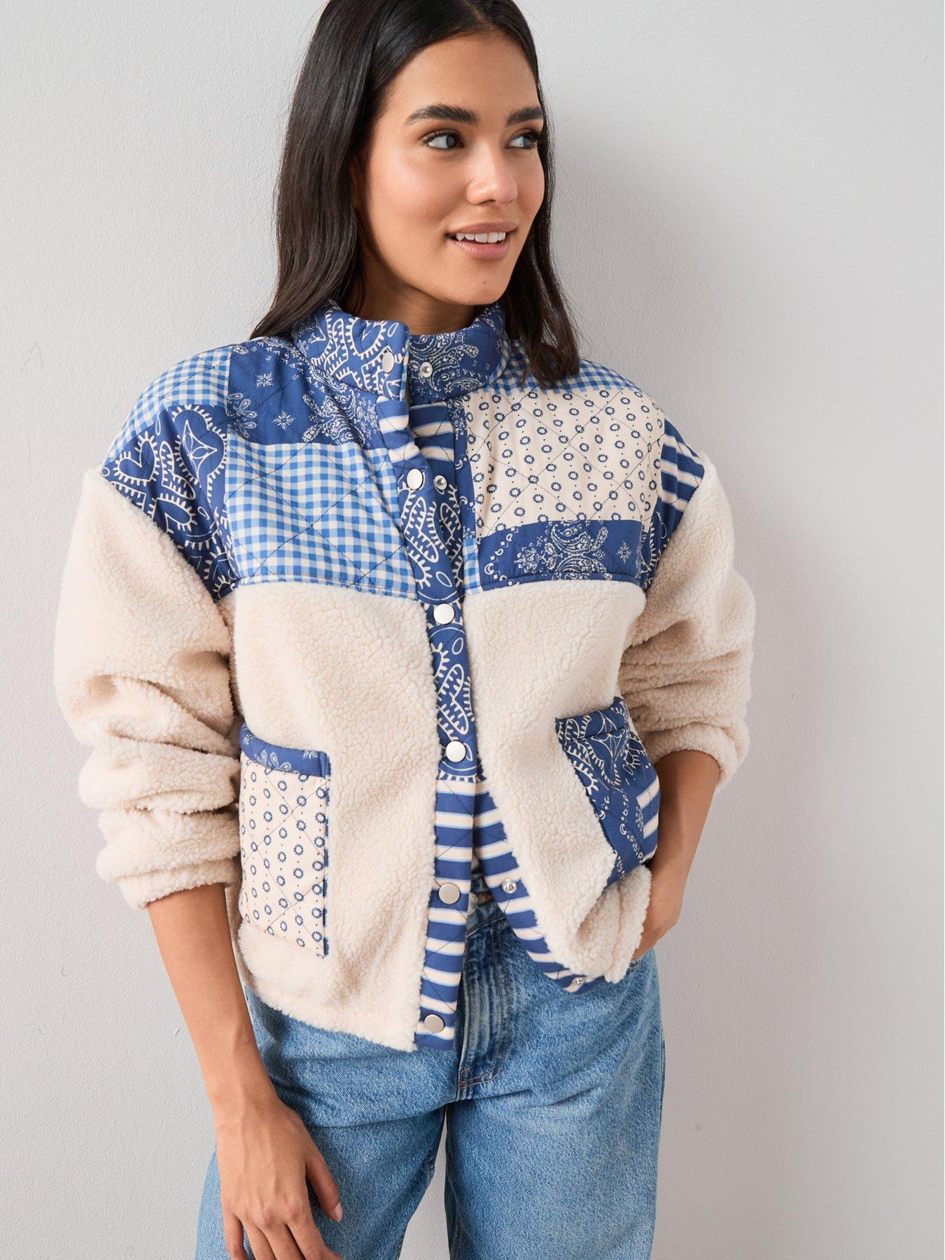 The Very Collection Quilted Patchwork Borg Bomber Jacket