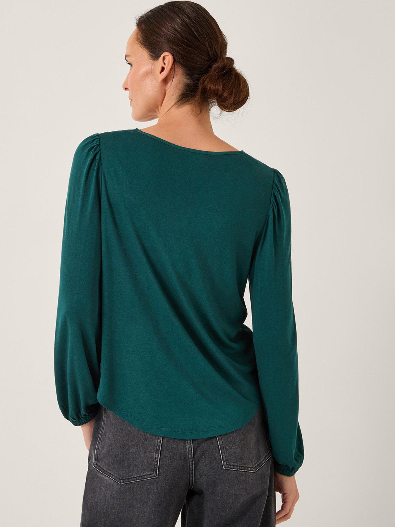 Image 2 of 5 of Monsoon Fey Fabric Mix Top - Green