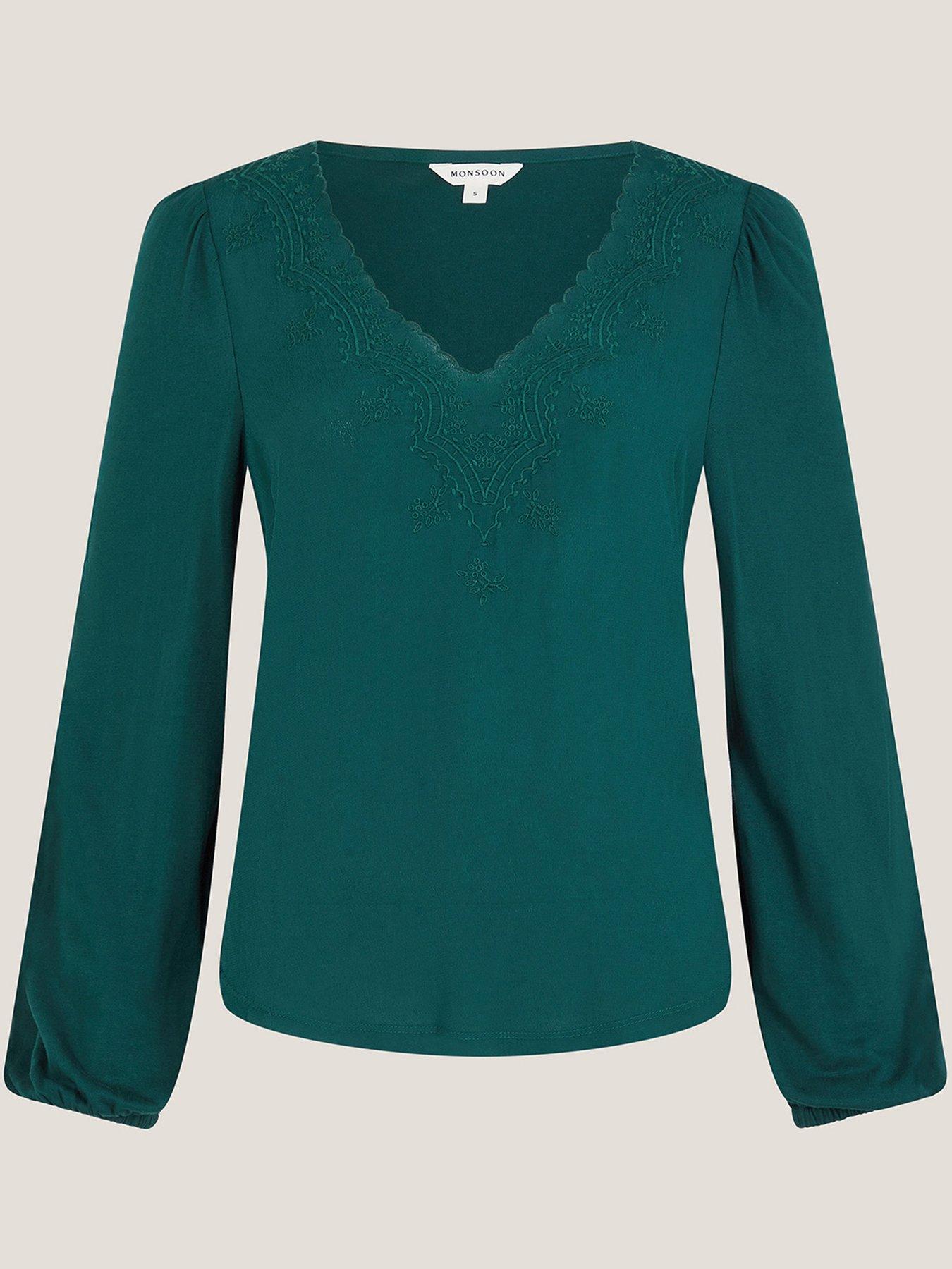 Image 3 of 5 of Monsoon Fey Fabric Mix Top - Green