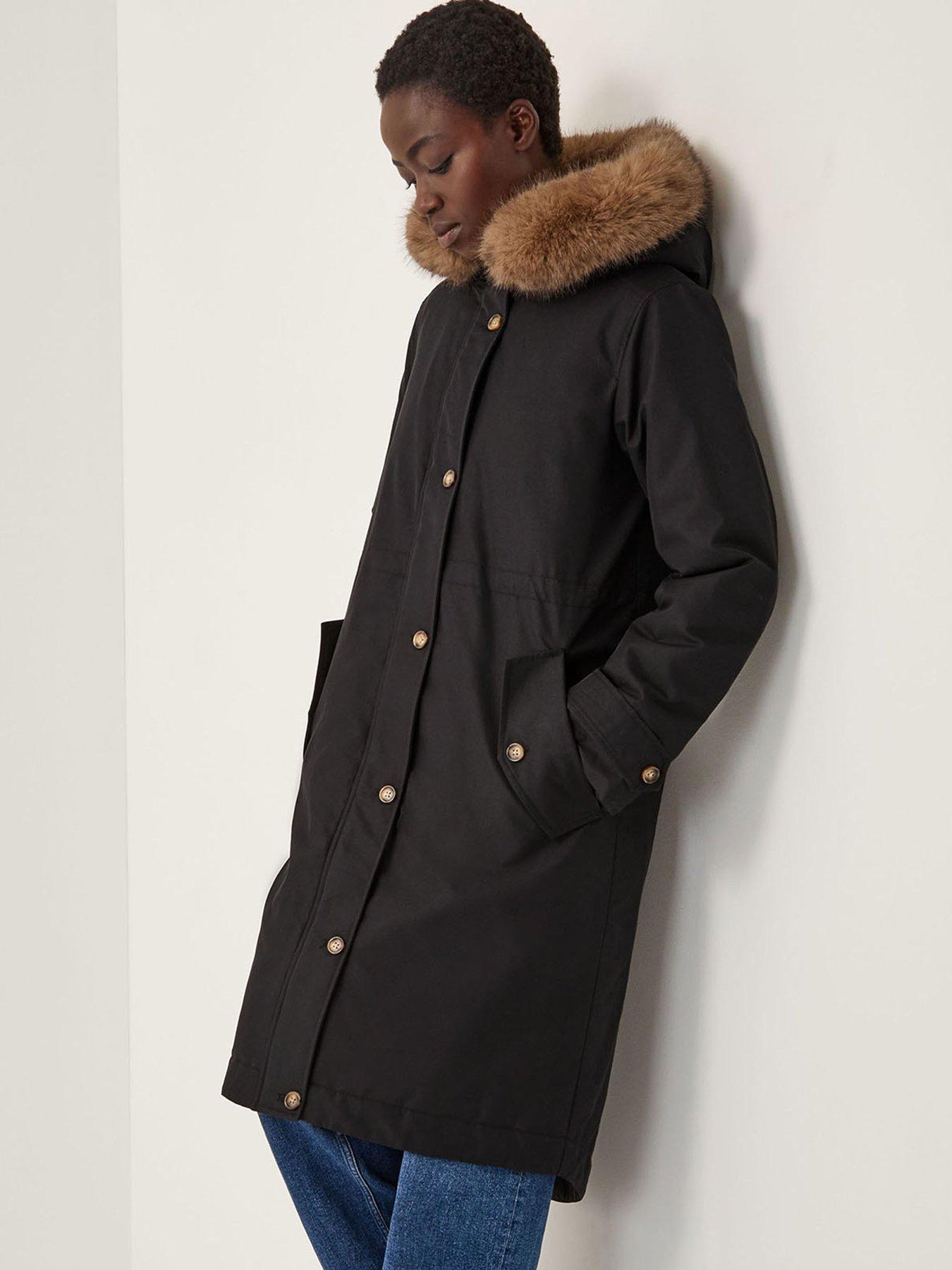 Monsoon Paula Faux Fur Parka - Black