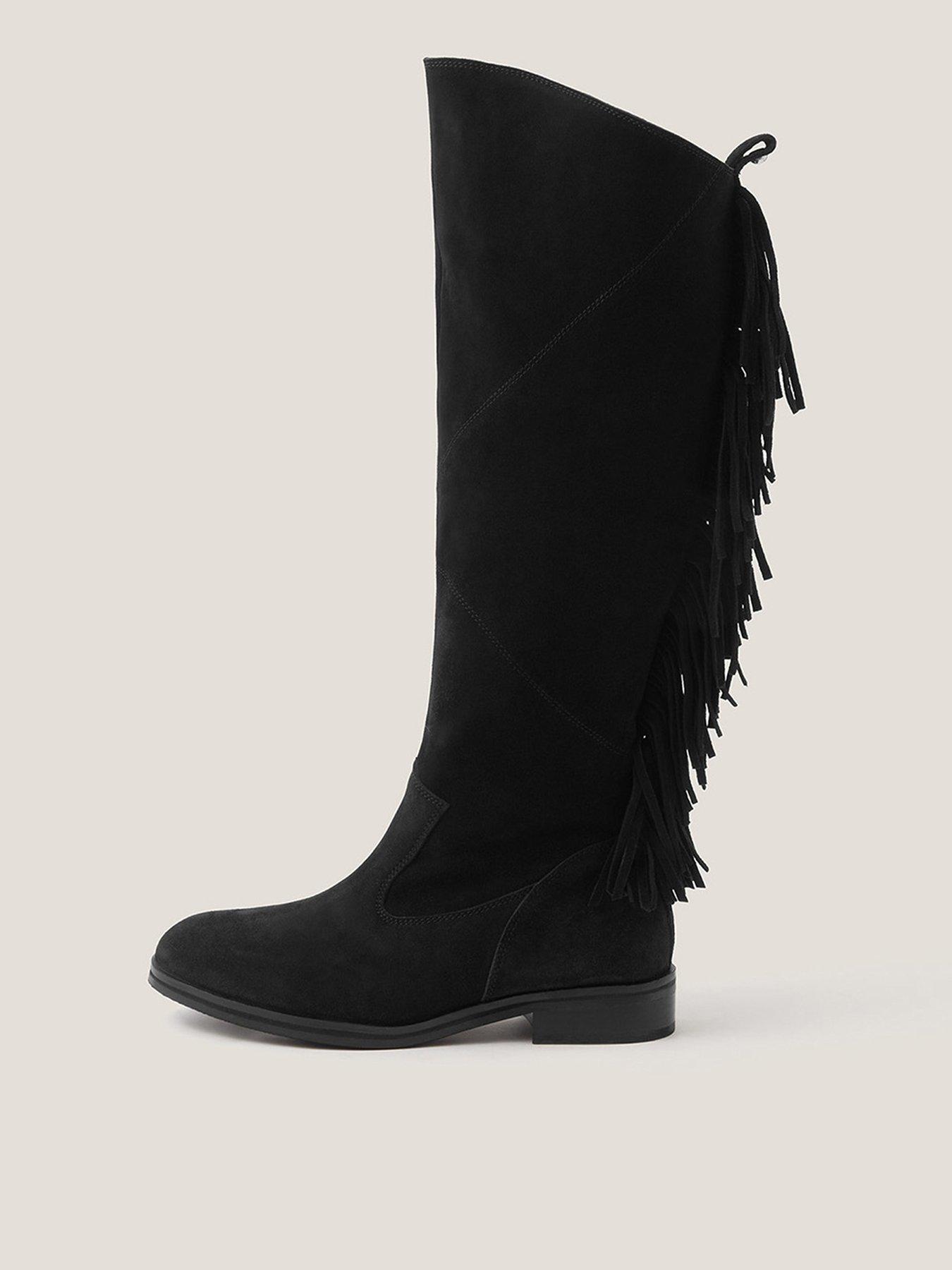 undefined Flo Fringe Suede Boot - Black