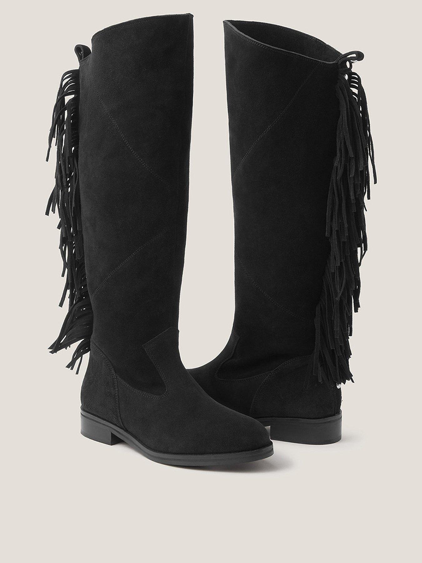 Image 2 of 3 of Monsoon Flo Fringe Suede Boot - Black