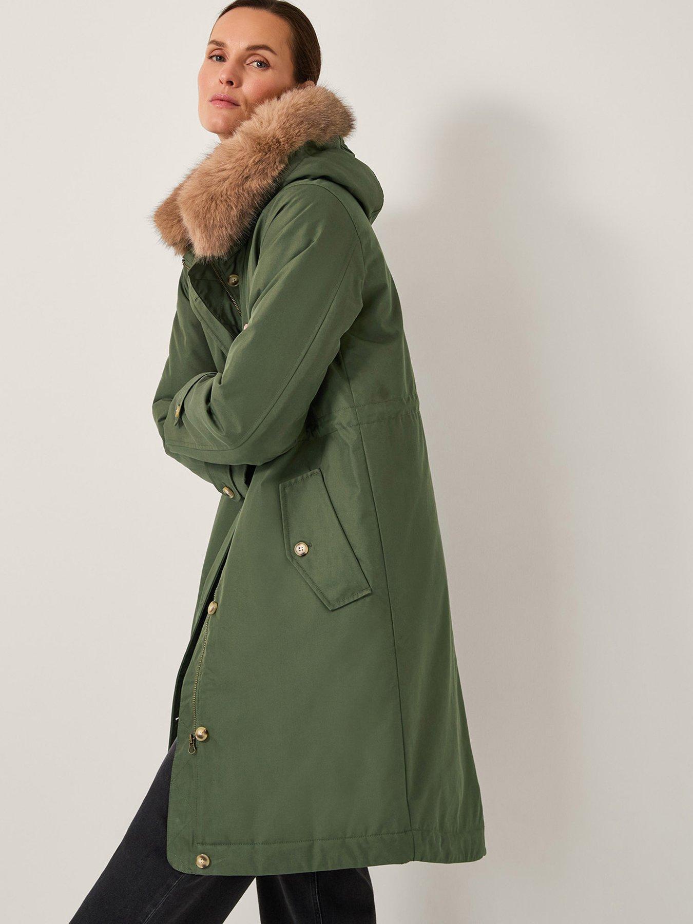 Image 3 of 5 of Monsoon Paula Faux Fur Parka - Khaki Green