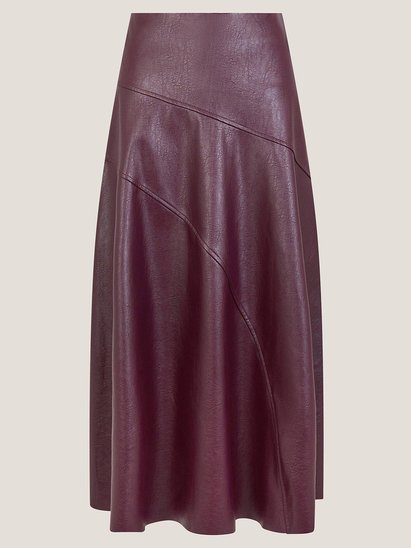 Image 3 of 6 of Monsoon Marnie Seam Pu Skirt - Burgundy