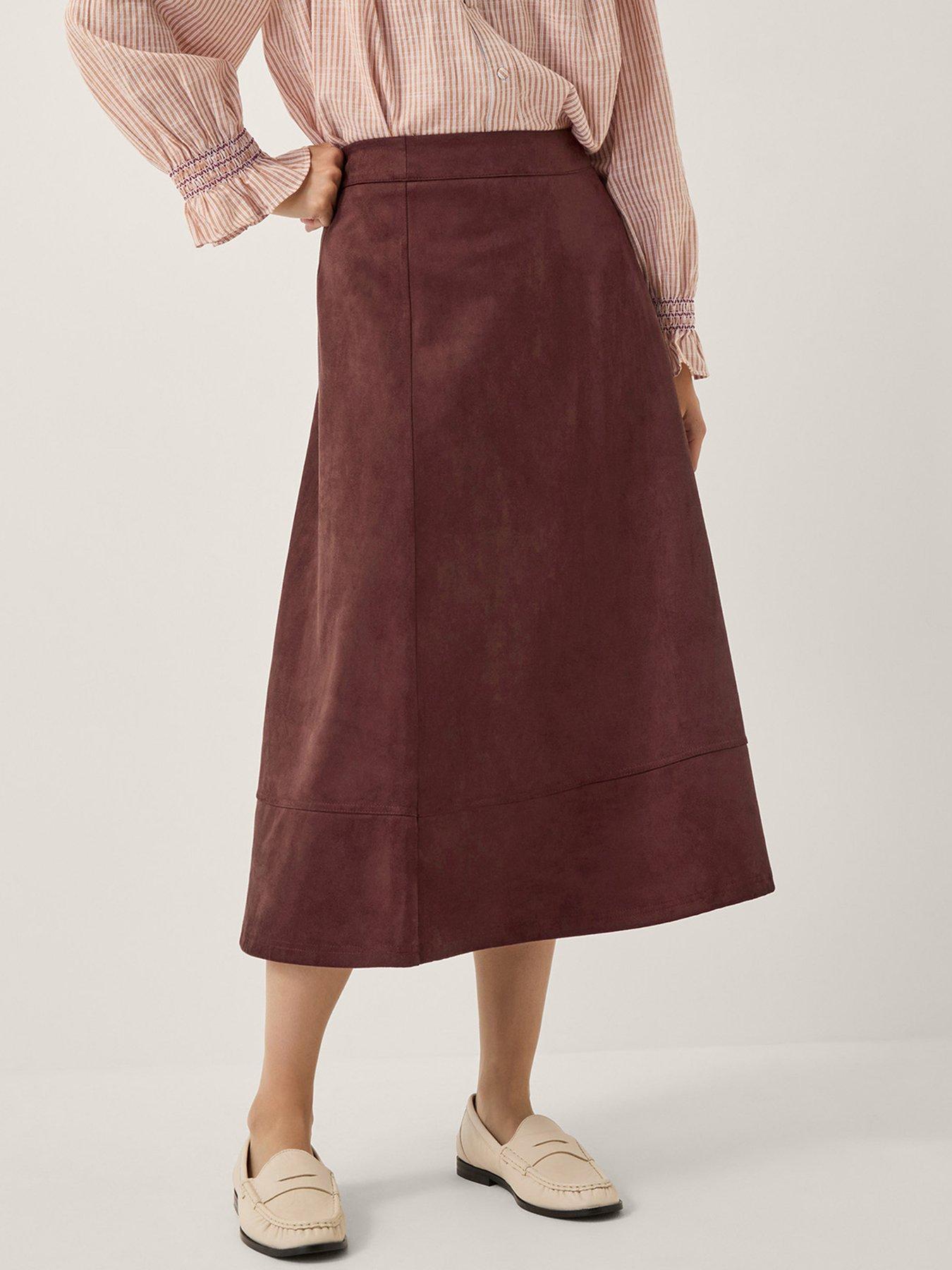 Image 1 of 5 of Monsoon Rowan Suedette Skirt - Chocolate