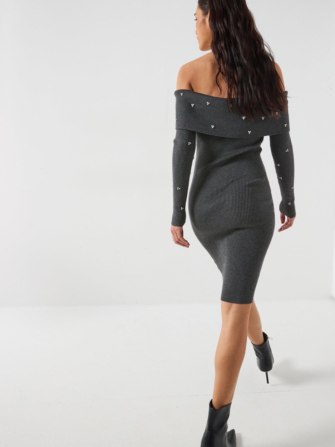  image of guess-alisha-ribbed-dress-grey