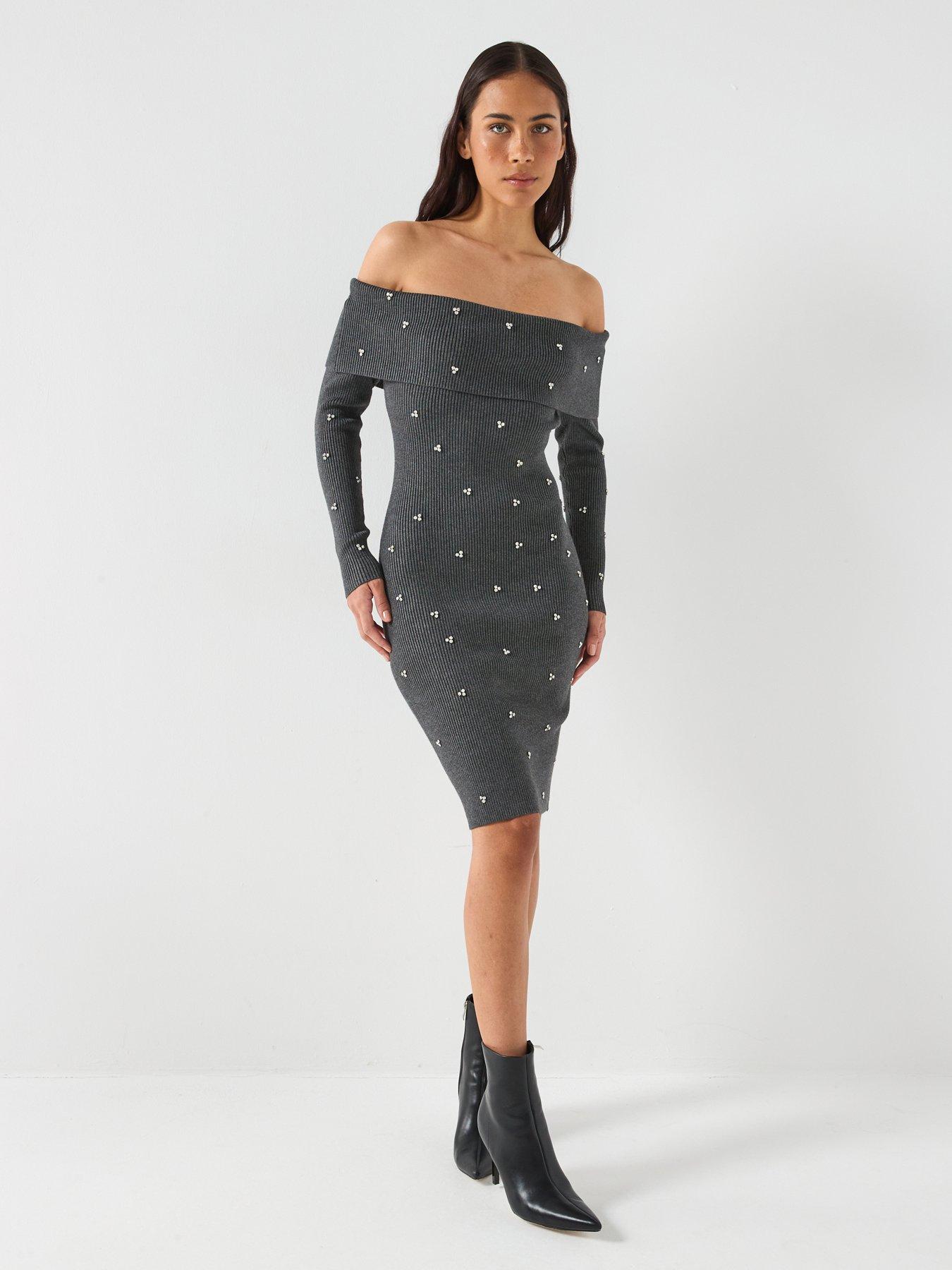 Image 3 of 6 of Guess Alisha Ribbed Dress - Grey