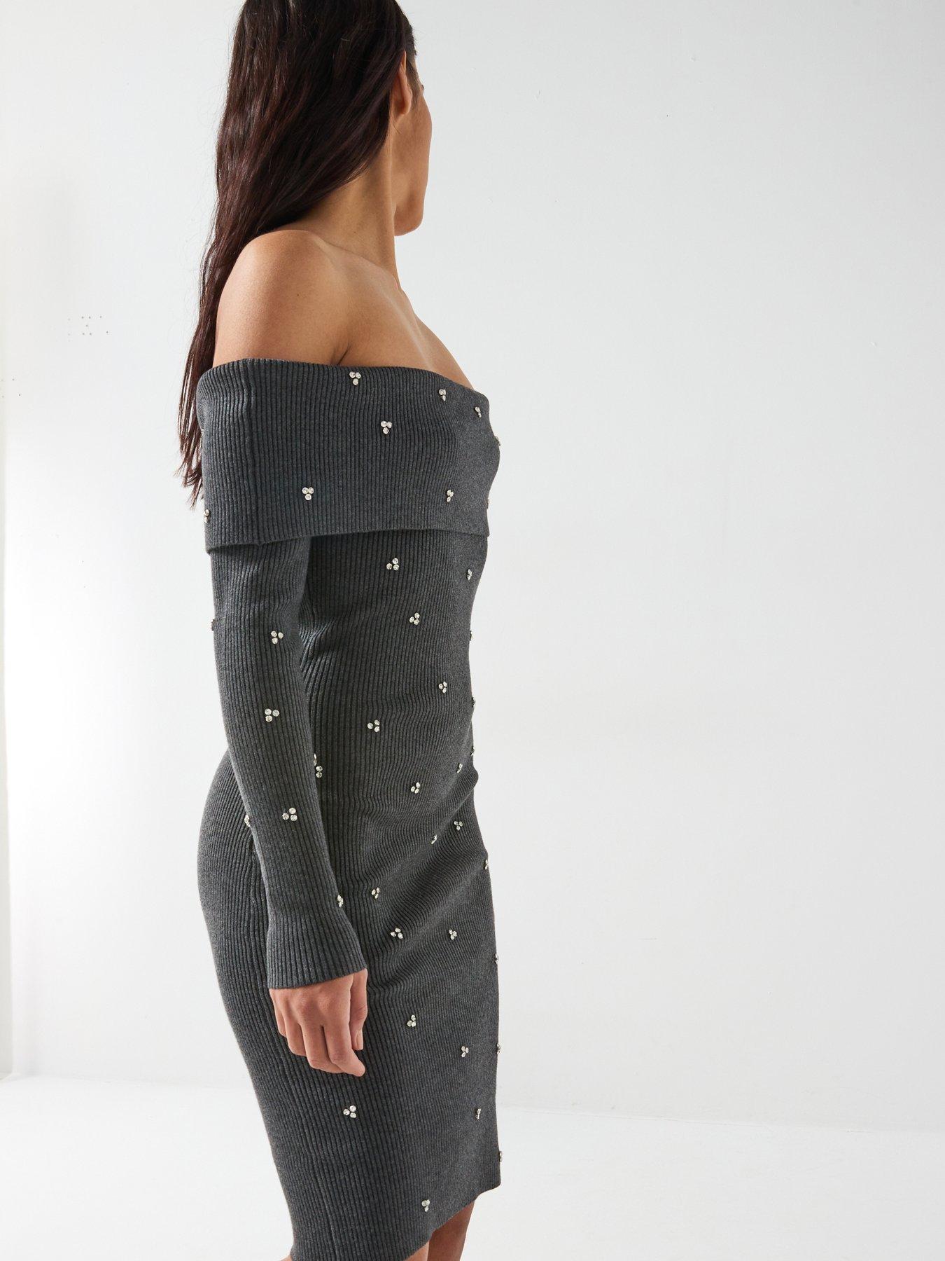  image of guess-alisha-ribbed-dress-grey