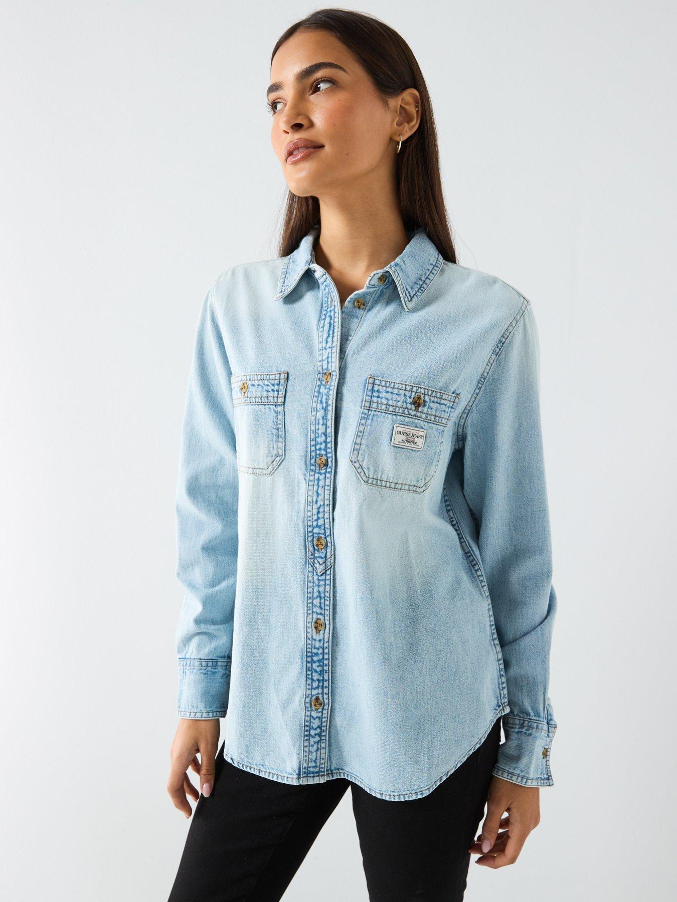  image of guess-jeans-long-sleeve-denim-shirt-blue