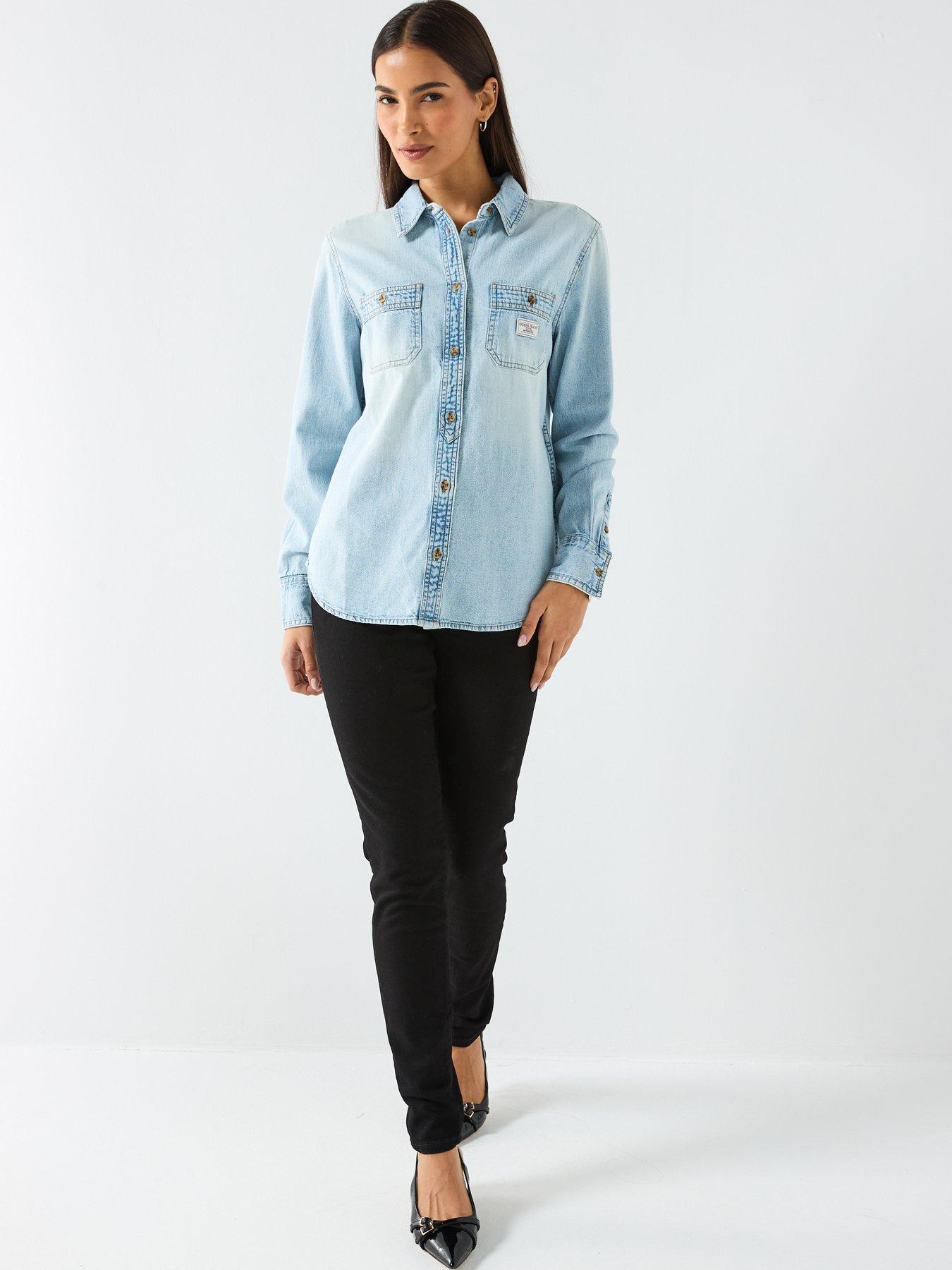  image of guess-jeans-long-sleeve-denim-shirt-blue