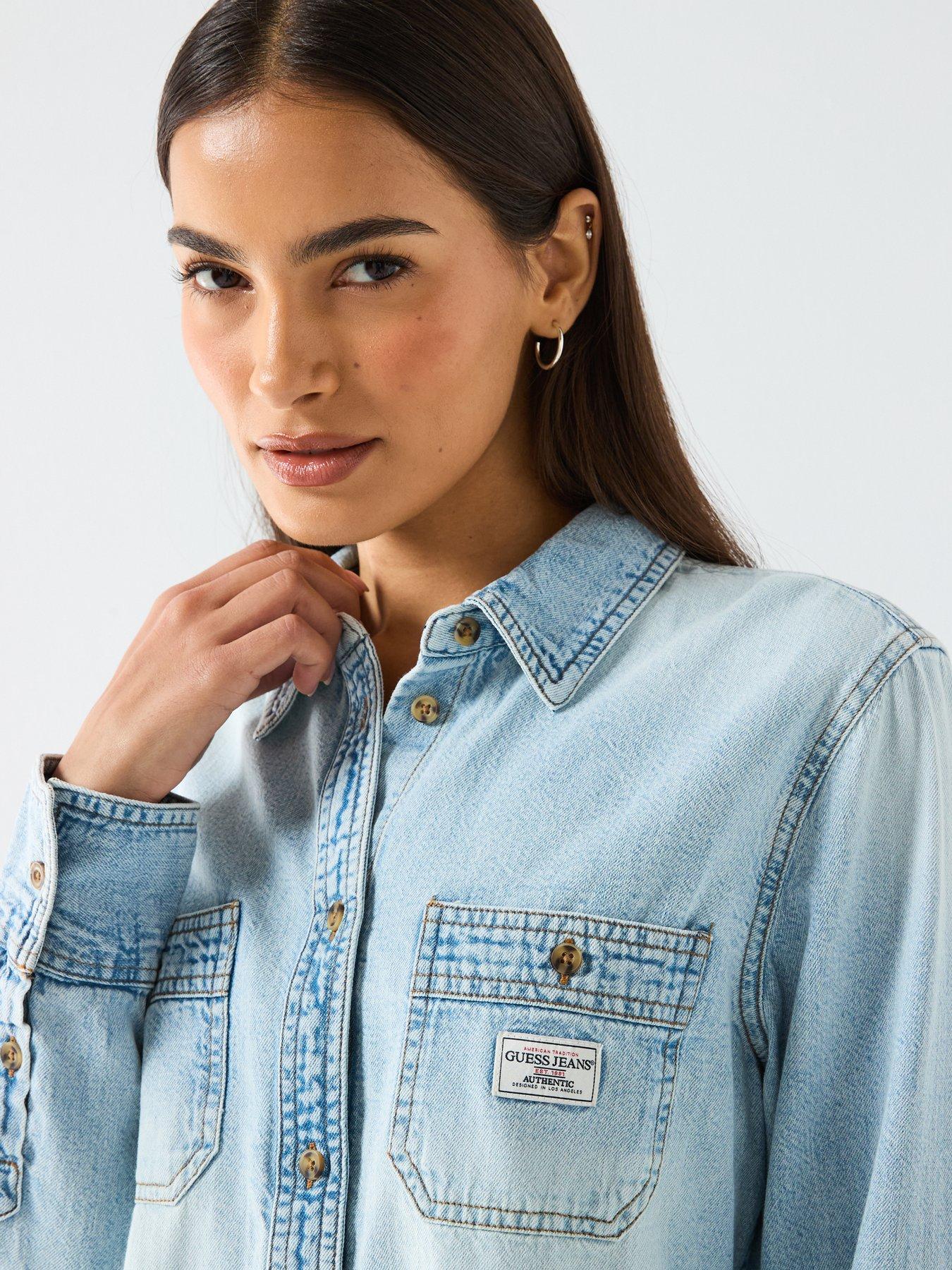  image of guess-jeans-long-sleeve-denim-shirt-blue