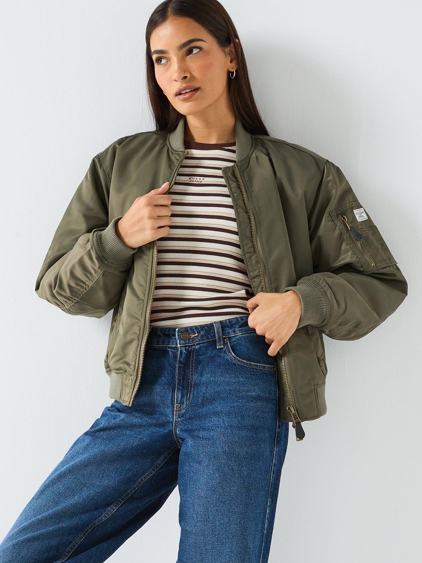  image of guess-jeans-long-sleeve-bomber-jacket-khaki