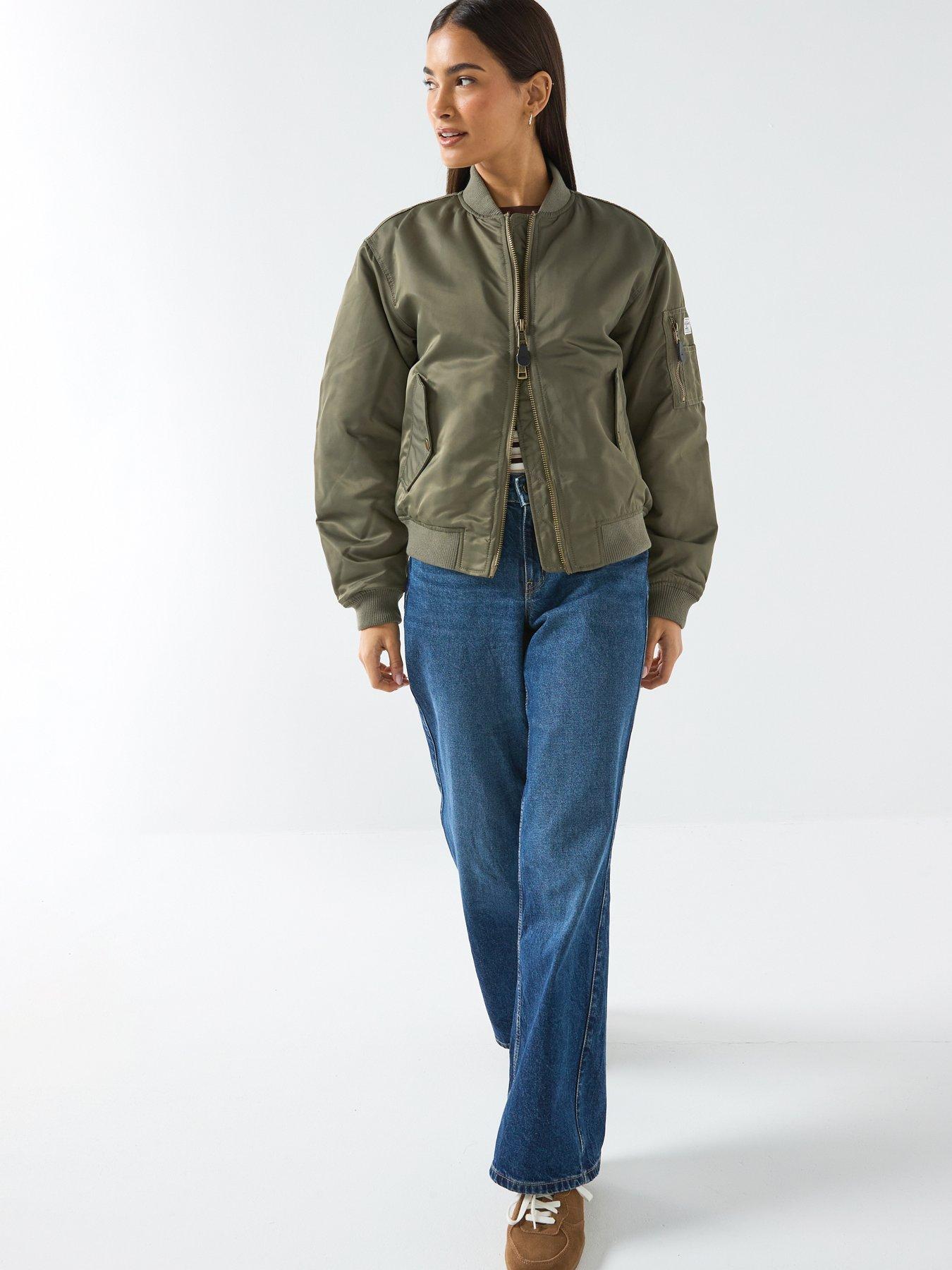  image of guess-jeans-long-sleeve-bomber-jacket-khaki