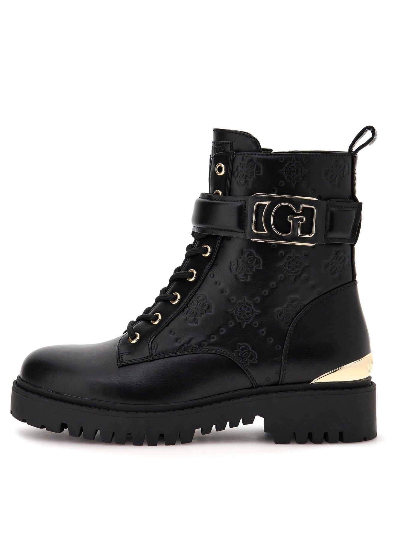 Guess Oranda 4G Peony Logo Combat Boots - Black