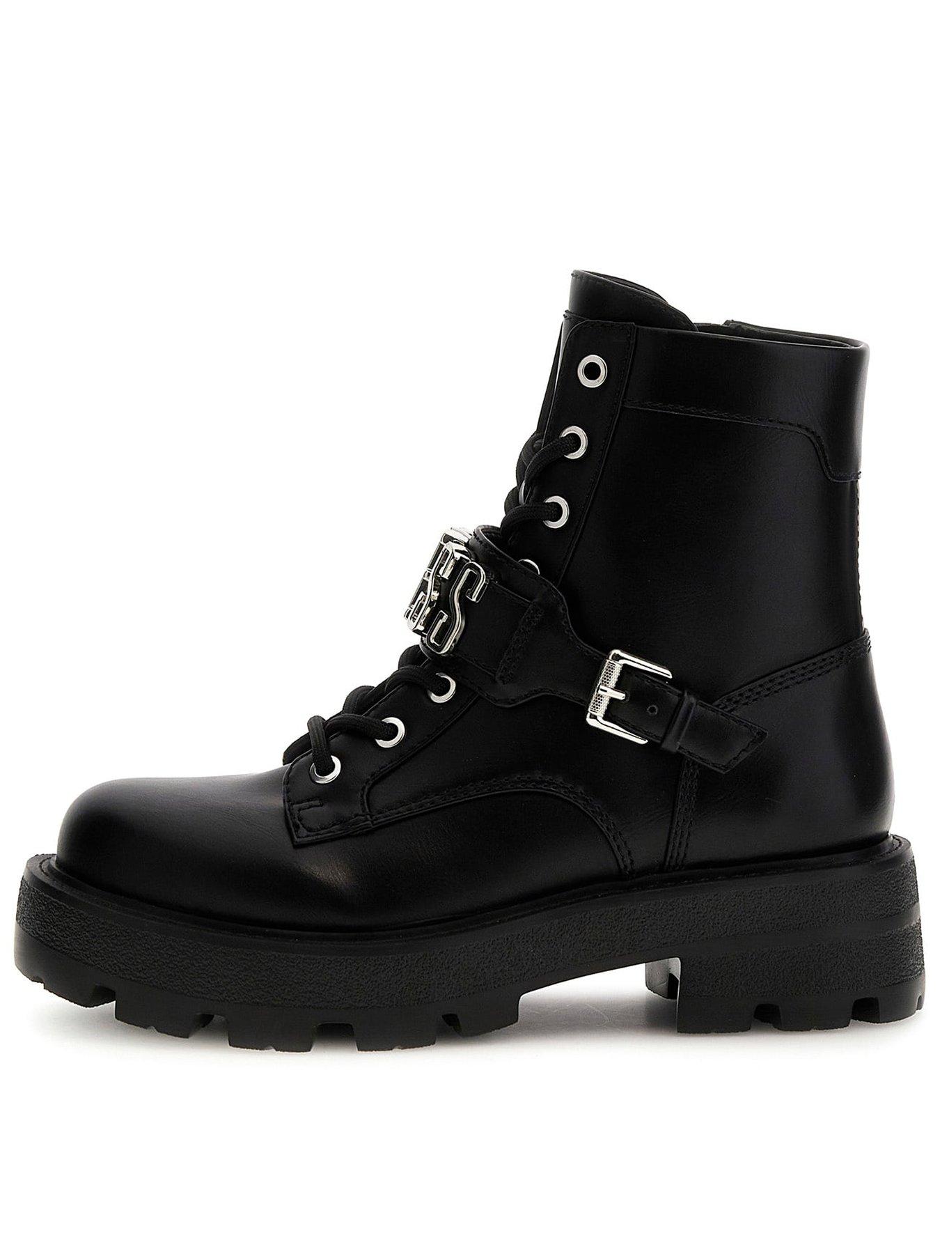 Guess Yanzy Logo-Script Combat Boots - Black