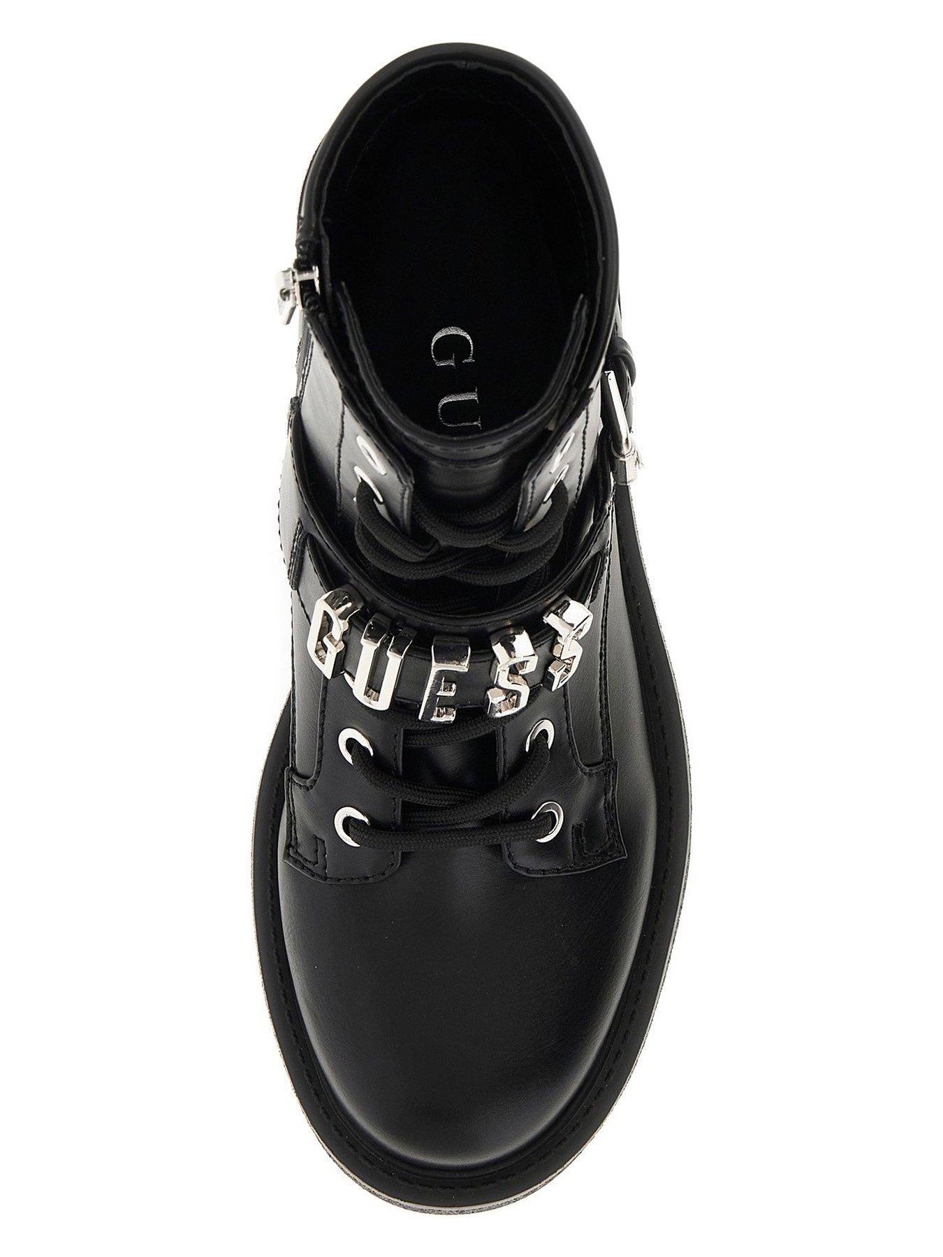 Image 4 of 5 of Guess Yanzy Logo-Script Combat Boots - Black