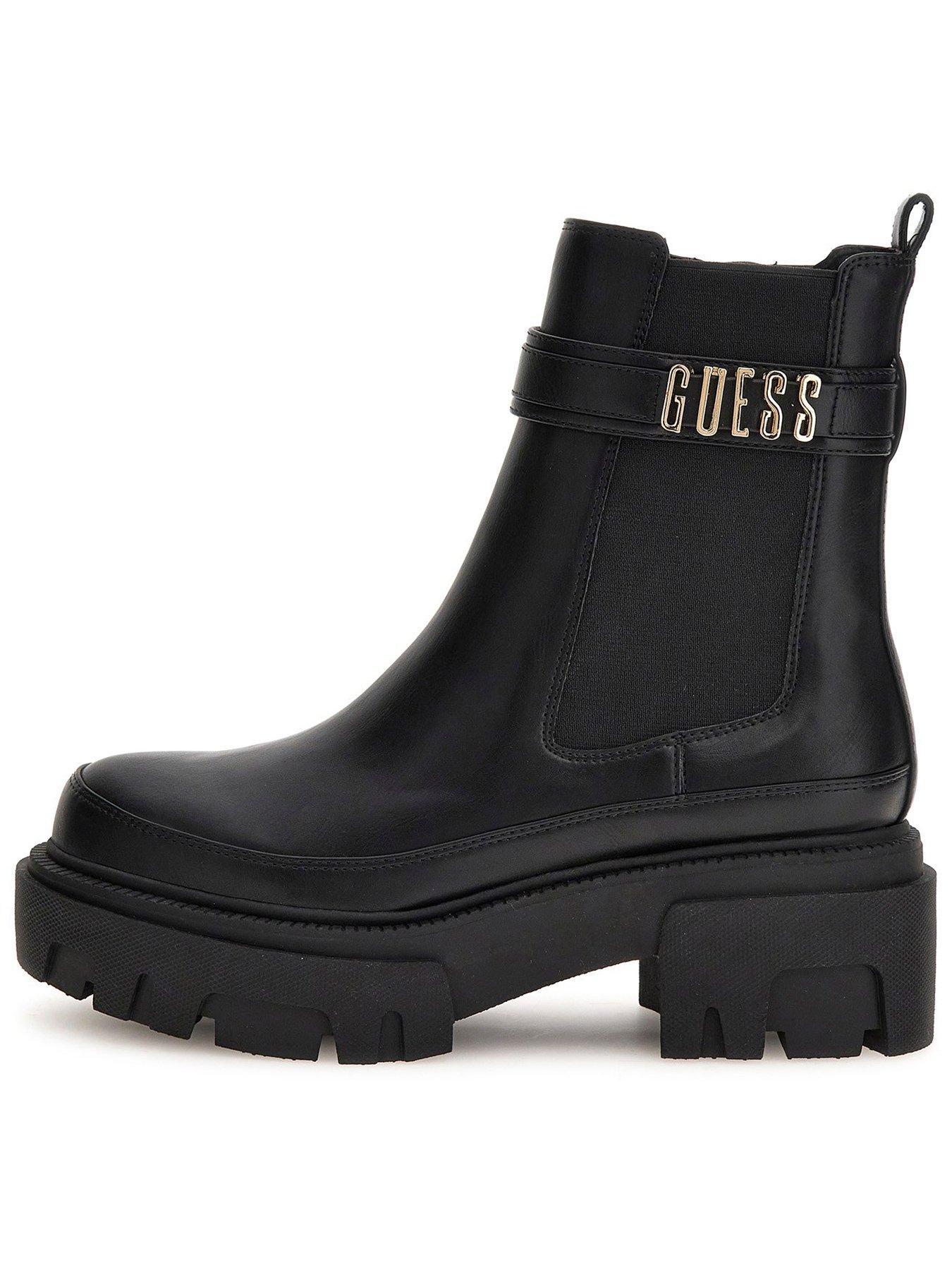 Guess Yelma Logo Strap Boots - Black