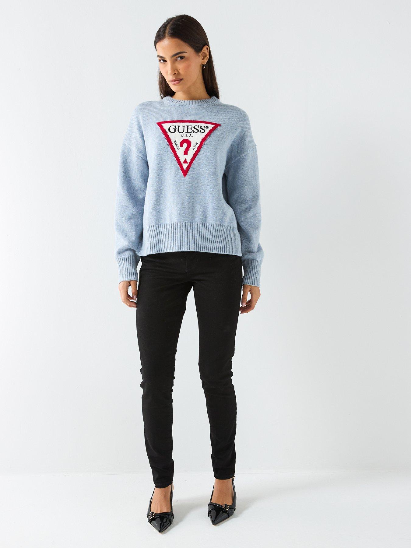 Image 3 of 6 of Guess Jeans Long Sleeve Big Triangle Sweater &nbsp;- Blue